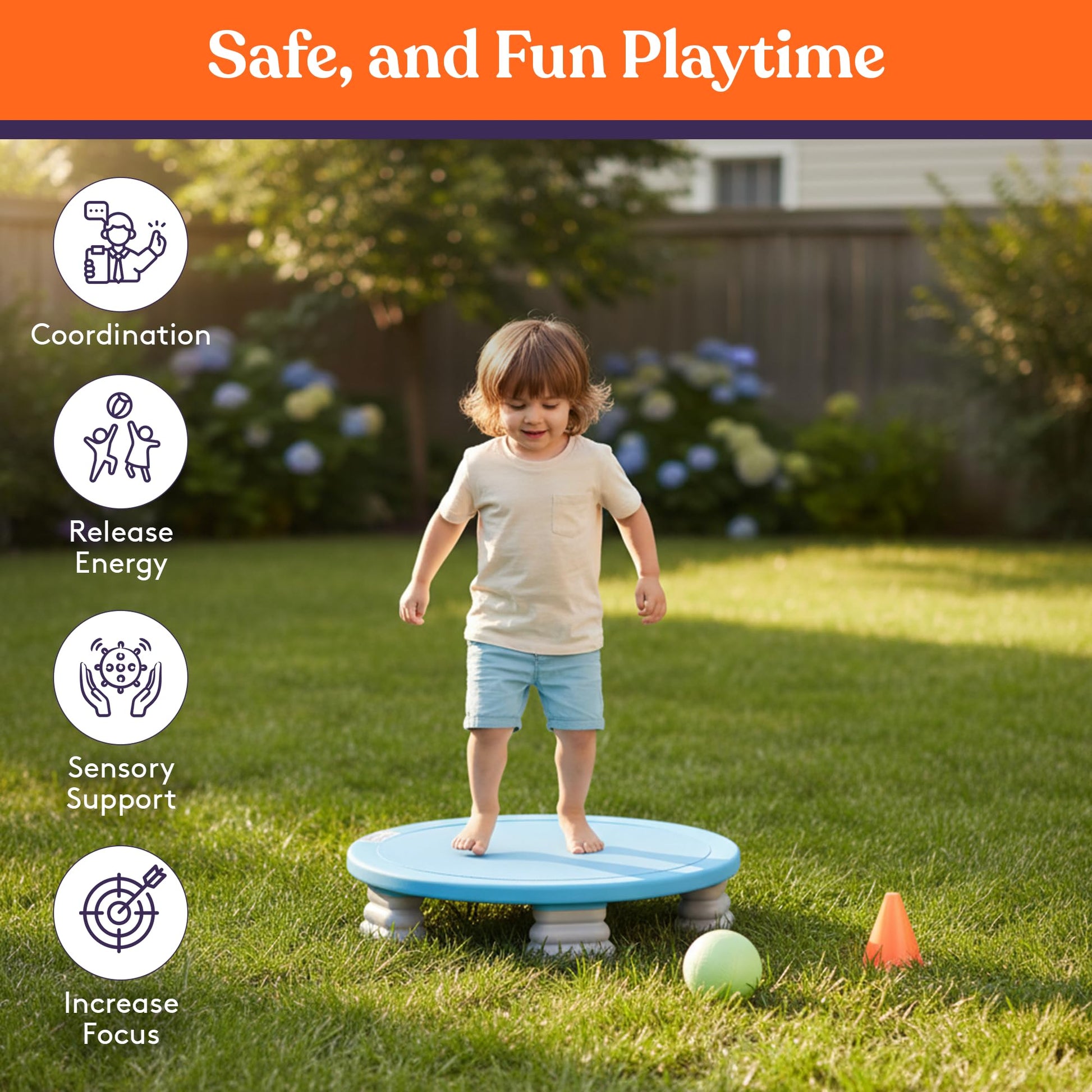 Special Supplies Kids Trampoline Rebounder Bouncing Board - Sensory Balance and Bounce Toy for Indoor and Outdoor Kids Toys - Outdoor Play Equipment