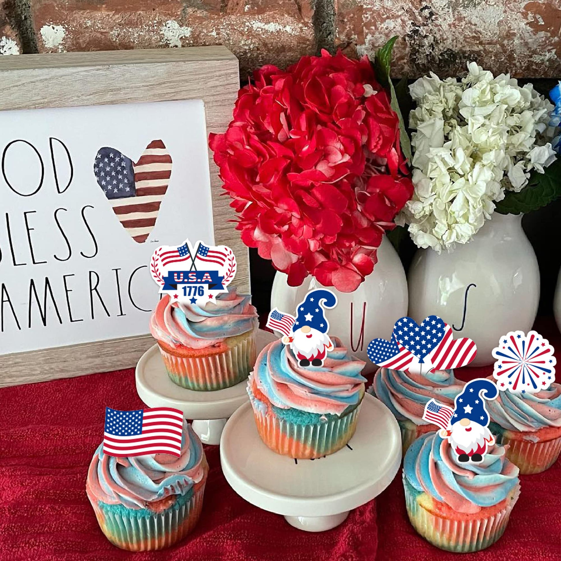 72pcs 4th of July Cupcake Toppers, Patriotic Toothpicks Decorations for 4th of July Independence Day Party Supplies Favor Cake Topper
