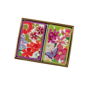 Caspari Jumbo Bridge Playing Cards - Halsted Floral, 2 Decks, Bridge-Sized Playing Cards in Gift Box, Jumbo Typeface, Elegant Botanical Design