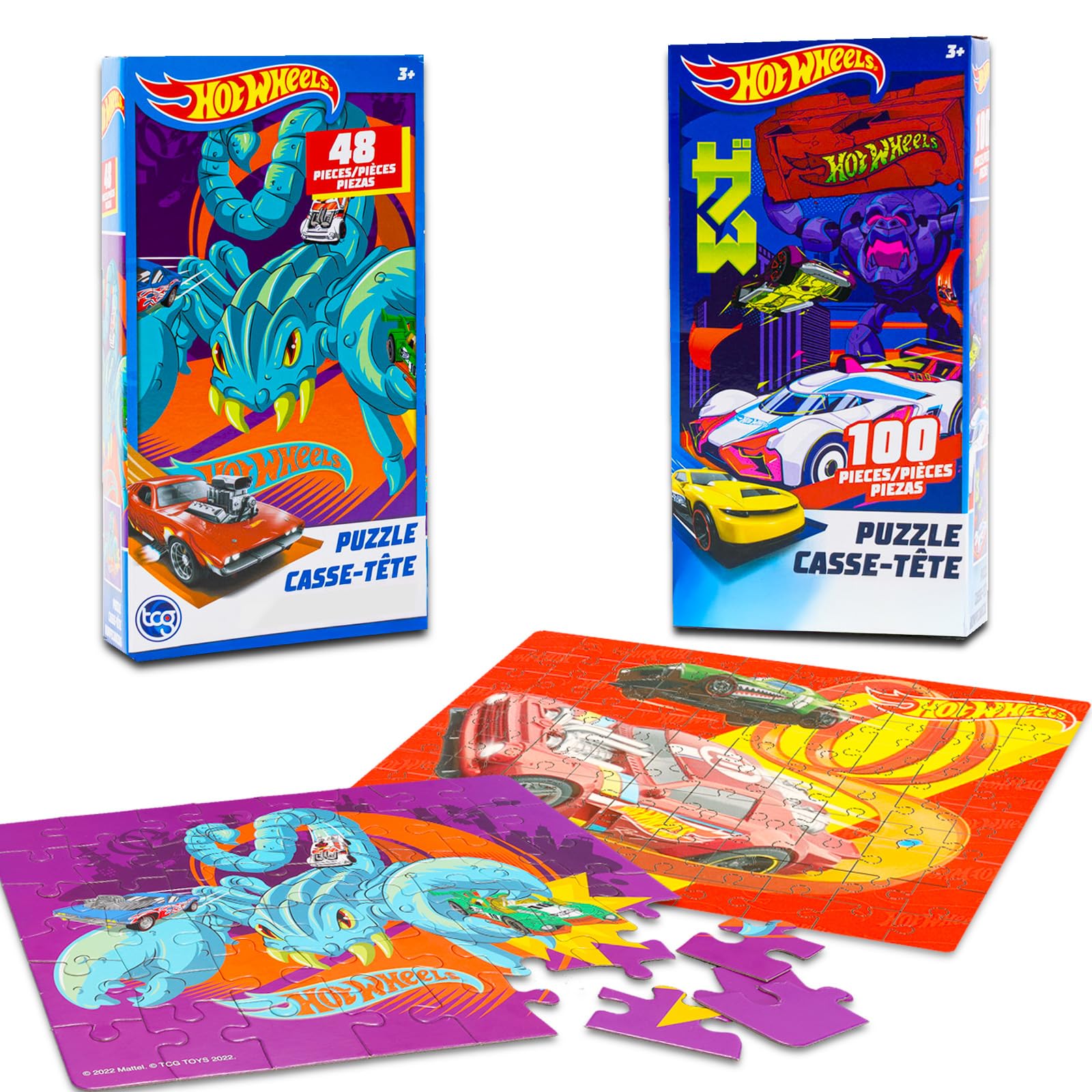 Hot Wheels Jigsaw Puzzles for Kids, Ages 3-5- 2 Pack Bundle