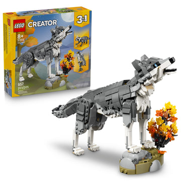 LEGO Creator 3 in 1 Forest Animals: Gray Wolf - Building Toy for Boys & Girls, Ages 8+ - Build a Wolf, Falcon or Raccoon - Gift for Kids' Birthdays