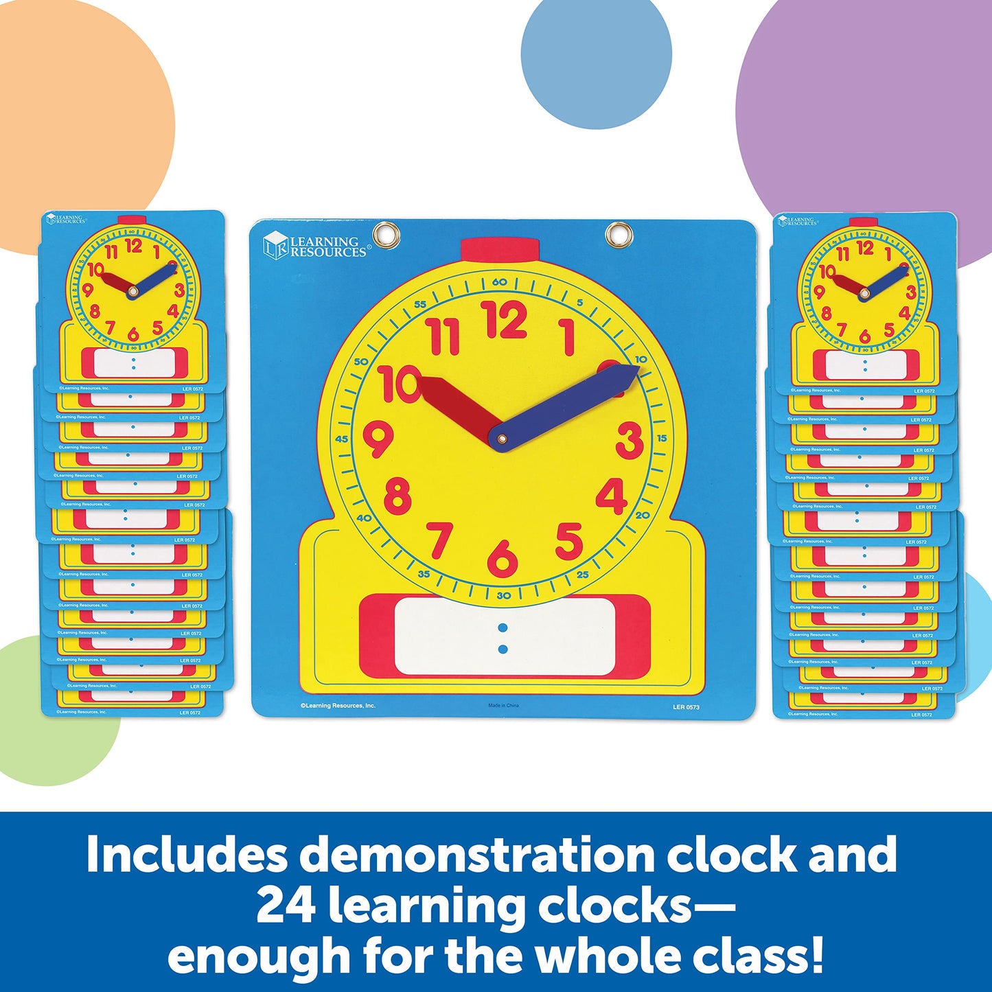 Learning Resources Write & Wipe Clocks Classroom Set - 25 Pieces, Ages 6+ Laminated Dry-Erase, Teaching Aids, Teacher Supplies, Learning Time