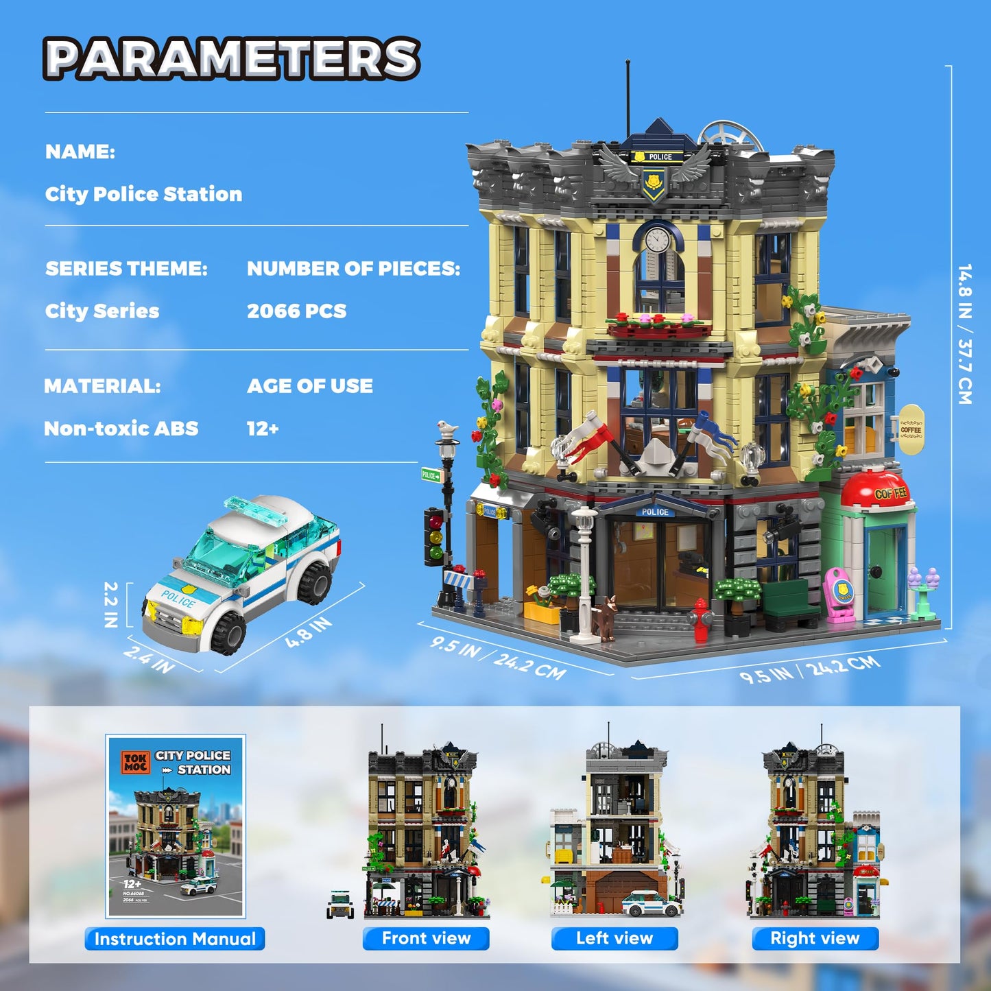 AsmrCap City Police Station Building Set for Boys, Police Station Toy with Police Car, Four-Floor Police Station with Office, Interrogation Room