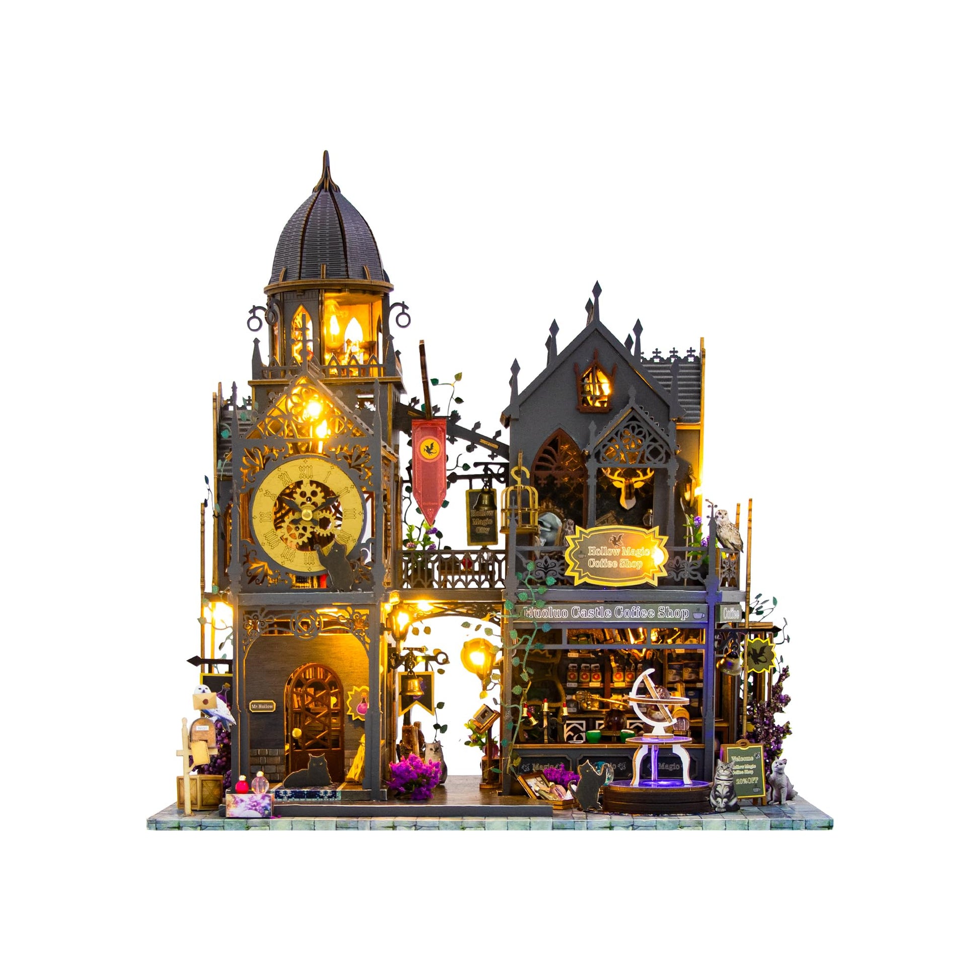 DIY Miniature Kit with LED Lights | Wooden 3D Puzzles for Adults and Teens, Dollhouse for Bookshelf Decor, Creative Gift, Craft Kits for Building |