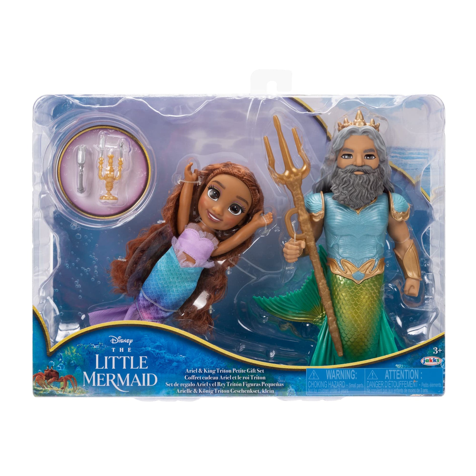 Disney The Little Mermaid Ariel Doll and King Triton Petite Gift Set, 6 Inches Tall with Dinglehopper, Candelabra and King Triton’s Trident Accessory