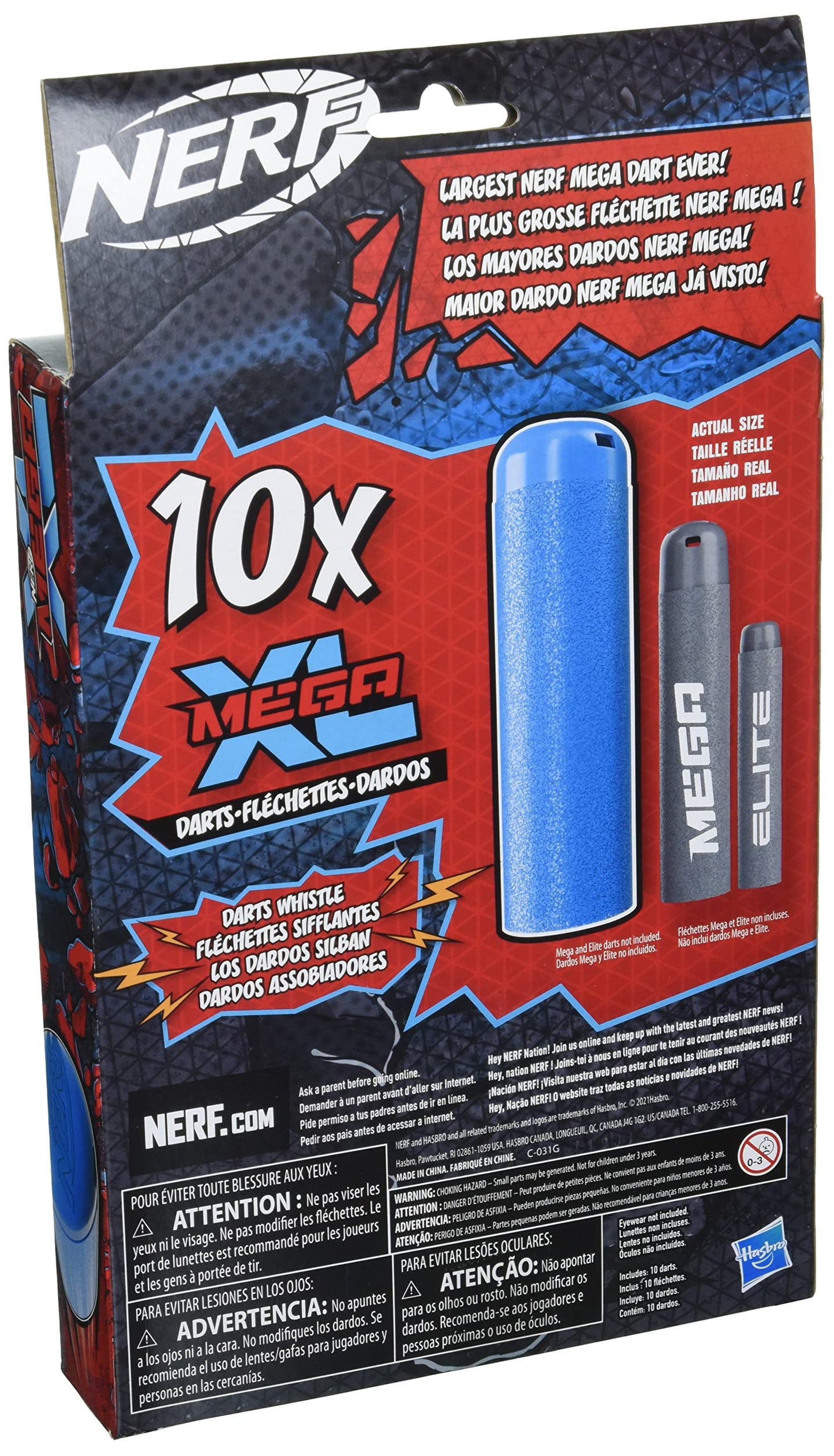 Nerf Mega XL Dart Refill, Includes 10 Mega XL Whistler Darts, Largest Mega Darts Ever, Makes Whistling Sound When Fired