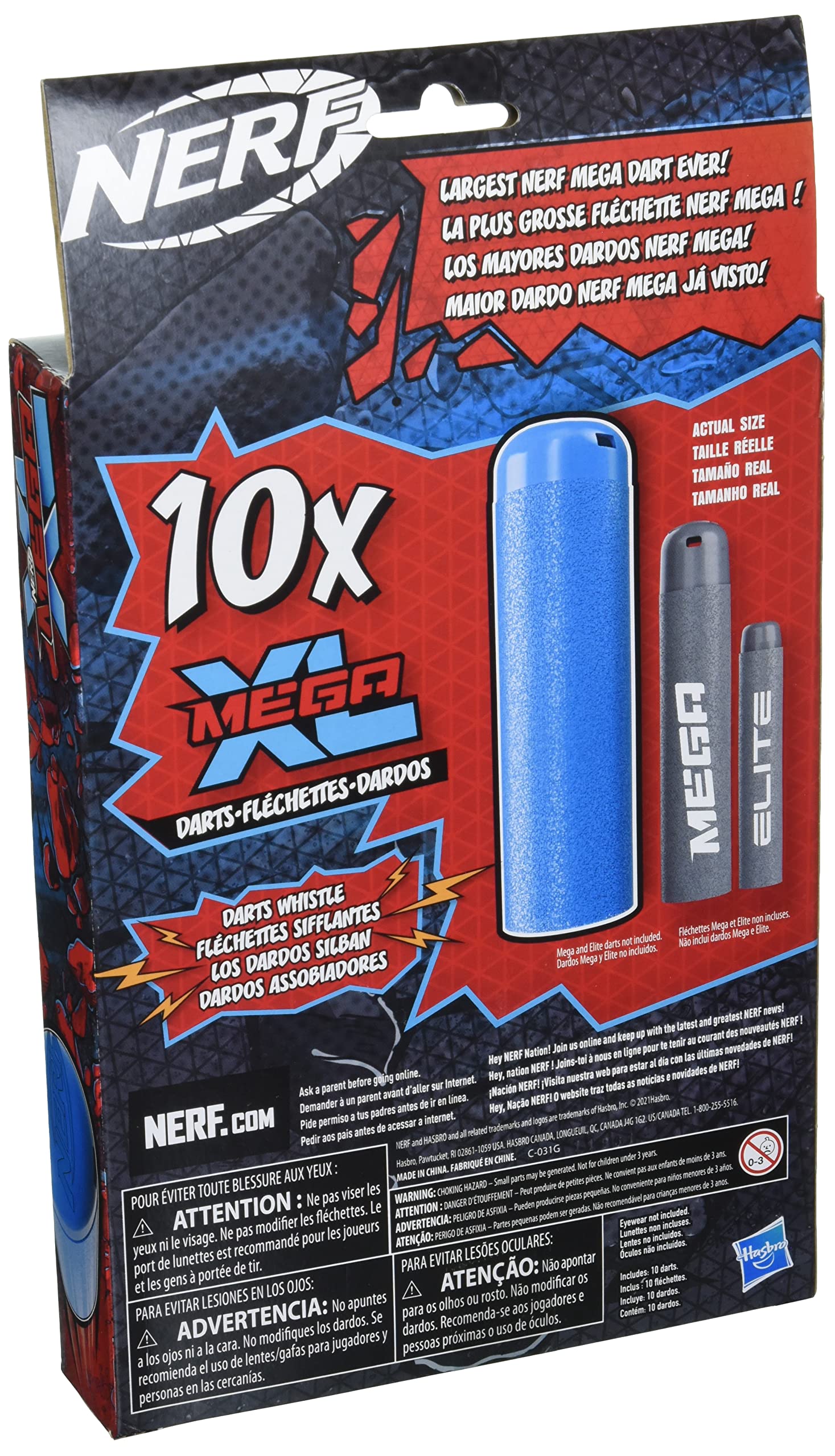 Nerf Mega XL Dart Refill, Includes 10 Mega XL Whistler Darts, Largest Mega Darts Ever, Makes Whistling Sound When Fired