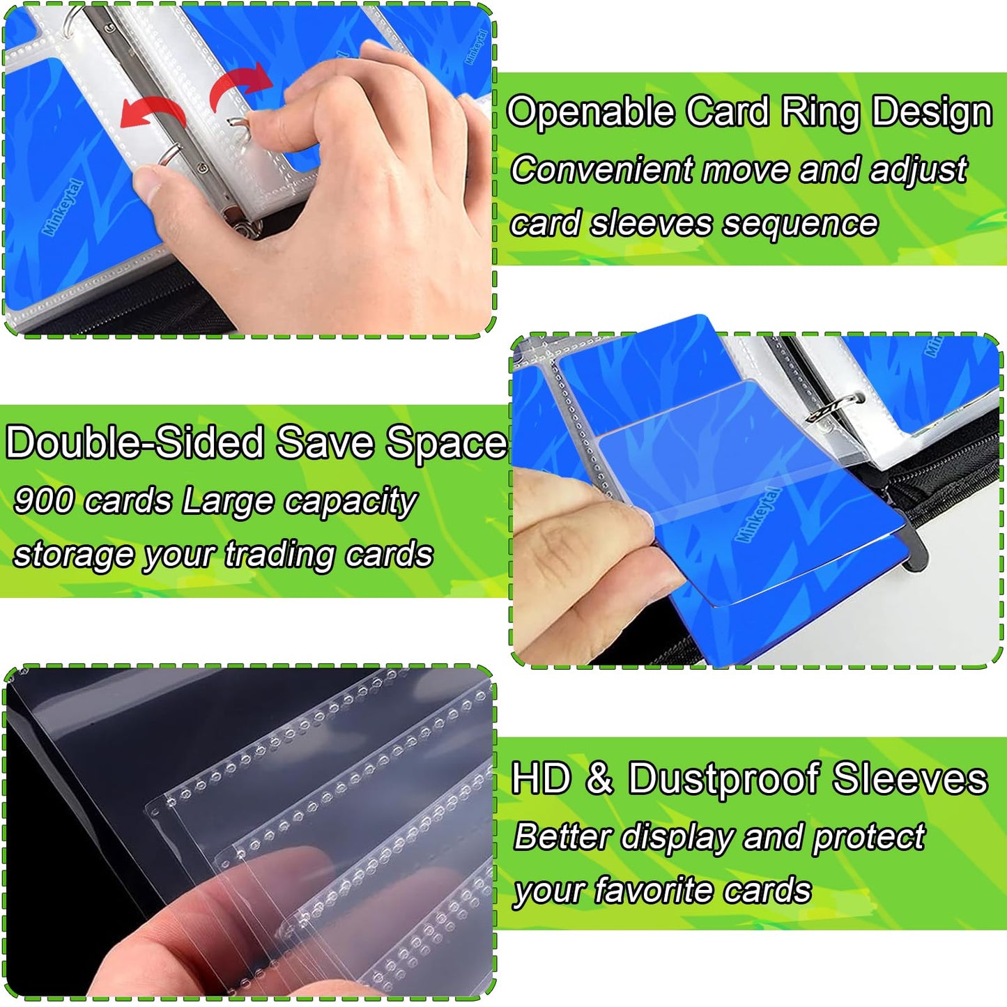 Card Binder for Cards, 9-Pocket Trading Card Binder with 50 Removable Sleeves Fits 900 Cards, Great Creative Design Card Collection Binder Album Gift
