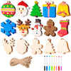 JOYIN 100 Pcs Christmas Wooden Ornaments Crafts to Paint, Unfinished Wood Painting Kits with 8 Watercolor Pens for Kids, Make Your Own DIY Hanging