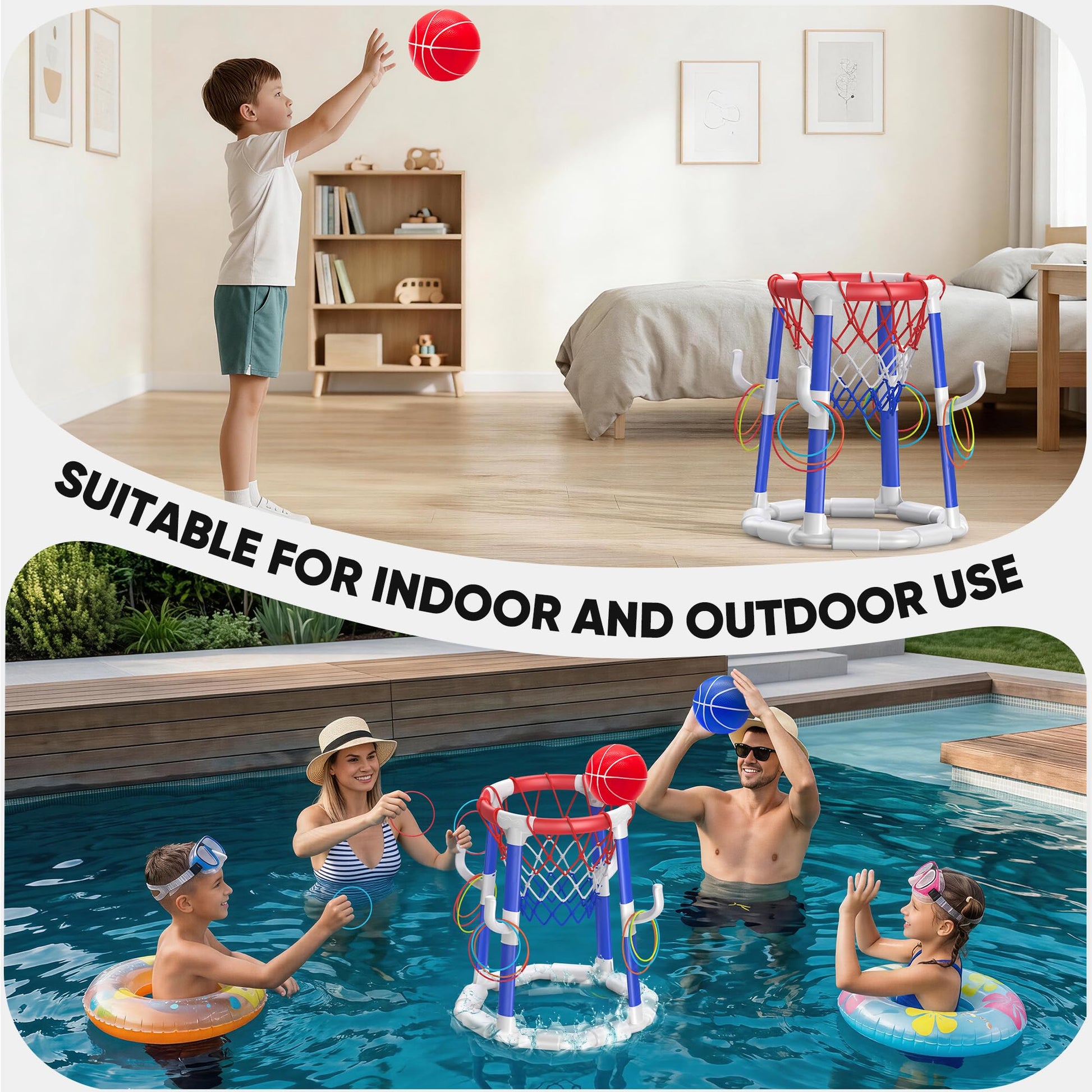 Laoyebaohao Pool Basketball Hoop Pool Games Pool Toys Ring Toss Game with 2 Basketballs Floating Basketball Hoop for Pool for Kids & Adults Indoor