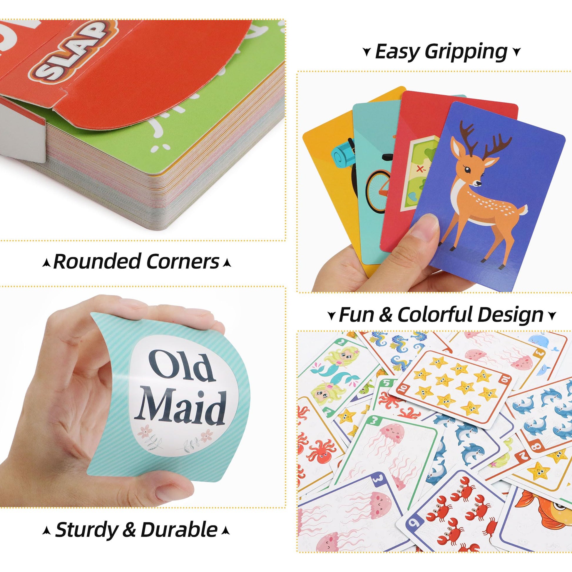 Etyishe Card Games for Kids Toddlers, Go Fish, Old Maid, Slap Jack and Memory Match, 4 Decks in 1 Pack, Fun Educational Gard Games for Family Game