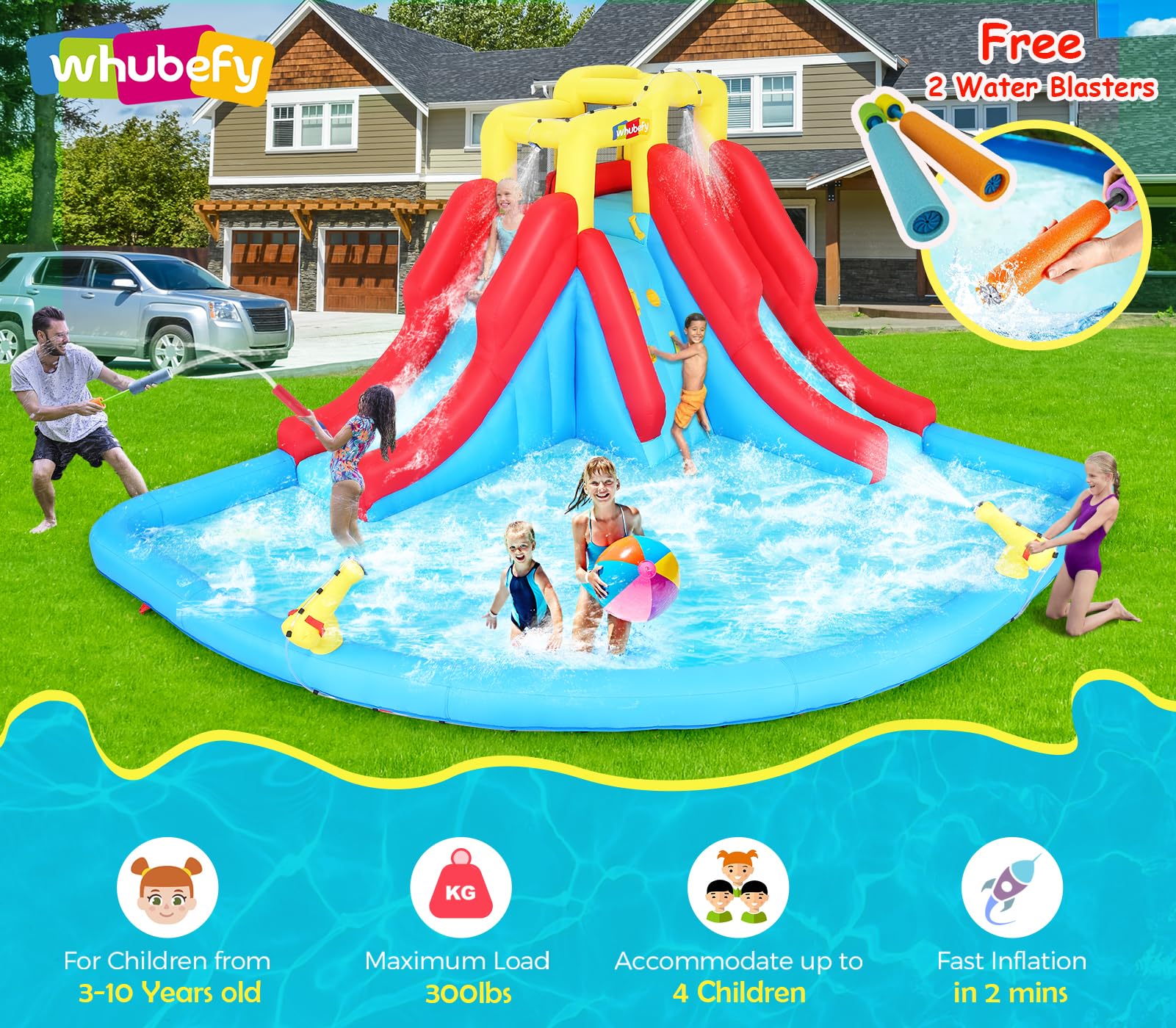 Whubefy 14.5x12.7ft Inflatable Water Slide 10 in 1 Kids Water Park Bounce House With 2 Water Slide, Top Sprayers, Climb Wall, Splash Pool, Blow up