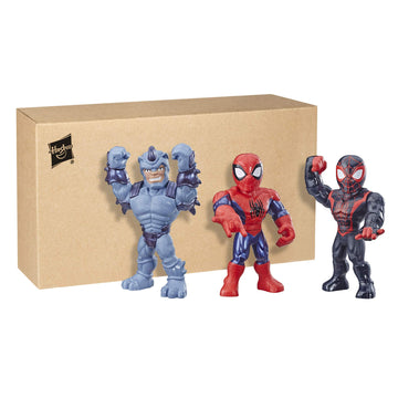 Playskool Heroes Mega Mighties Marvel Super Hero Adventures Web Warriors 3 Pack, Spider-Man, Kid Arachnid, Marvel’s Rhino, 10" Figures, Kids Ages 3