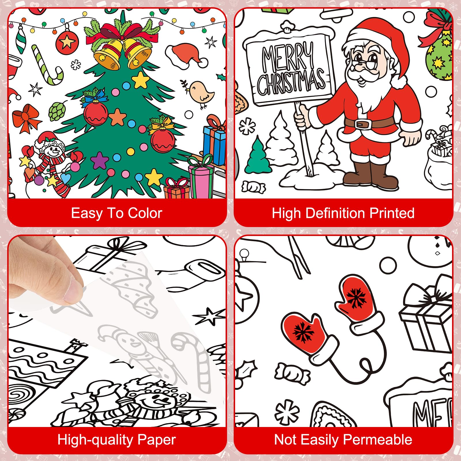 Litmitfu Giant Christmas Coloring Poster - Large Merry Christmas Coloring Tablecloth for Kids, Jumbo Xmas Paper Coloring Table Cloth Banner Activities