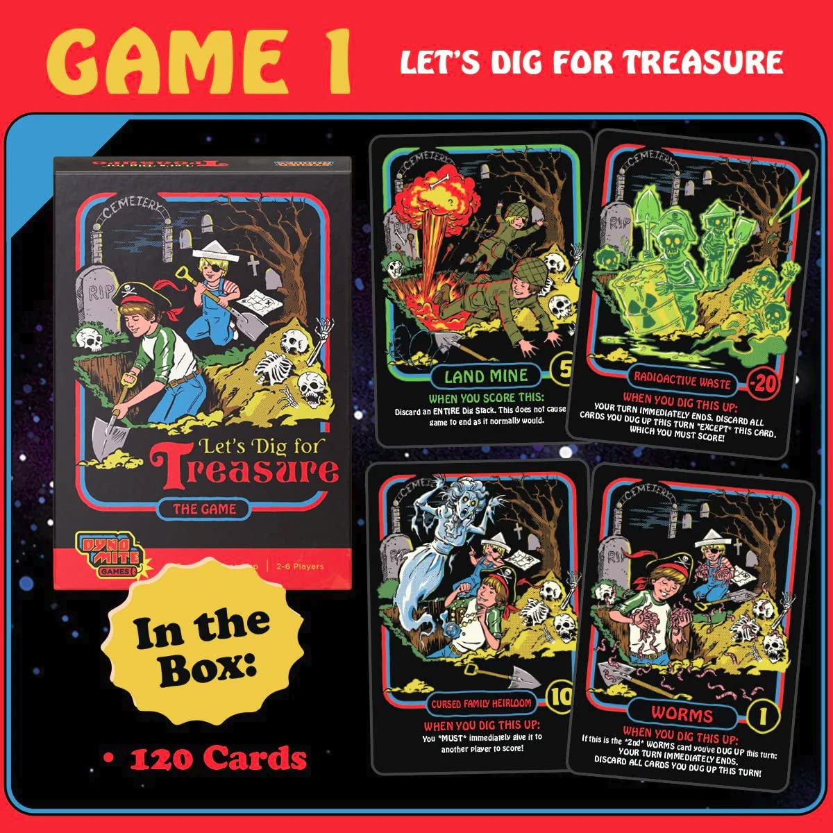 Cryptozoic Entertainment Let’s Dig for Treasure - Push-Your-Luck Card Game - 2-5 Players - Steven Rhodes Artwork - Dynomite Games