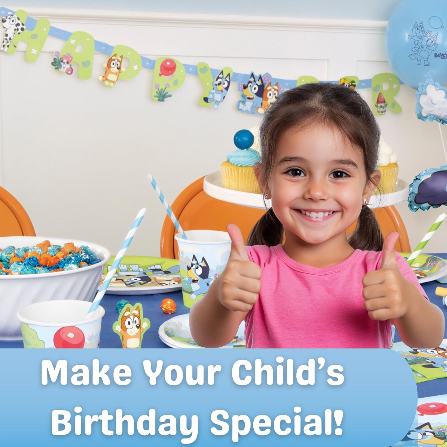 Bluey Birthday Banner and 6 Hanging Swirls | Bluey Birthday Decorations | Party Supplies | Officially Licensed