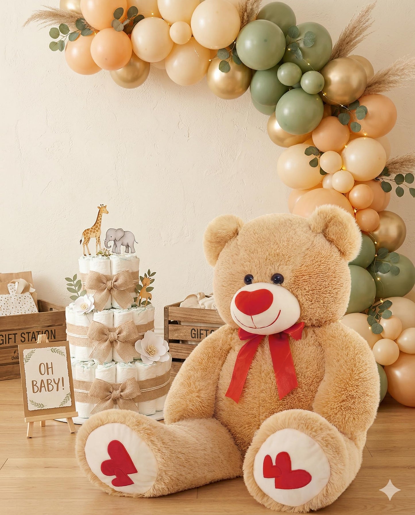 MaoGoLan Giant Teddy Bear 36" Stuffed Animal - Red Heart Footprints Big Teddy Bear Plush for Valentines Gift,Anniversary,Long Distance