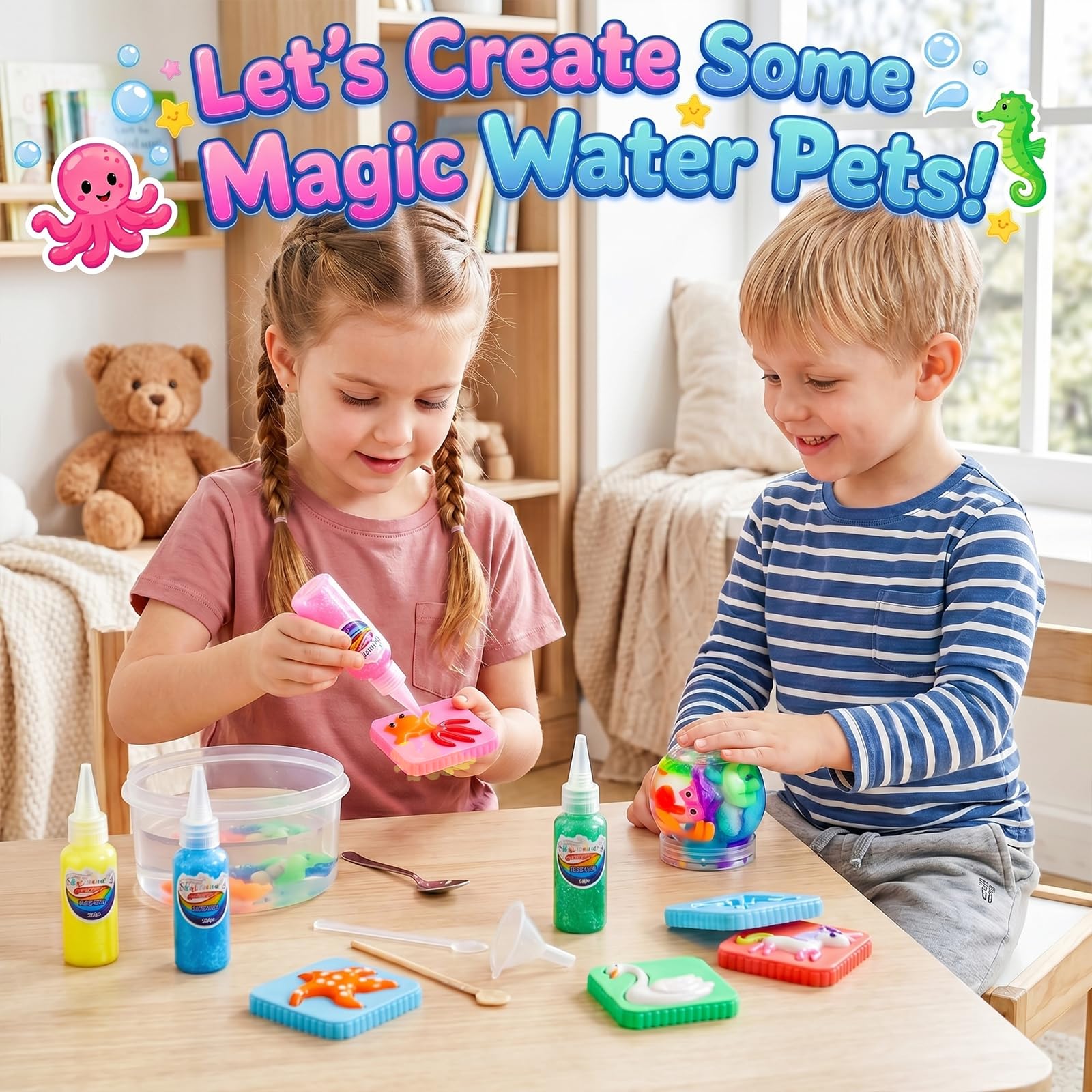 Nisuez Magic Water Elf Toy Kit for Kids, 30 Colors Magic Gels & 20 Molds, Water Gel Kit, Water Squishy Making Kit, Crate Your Own Magic Elf Kits Water