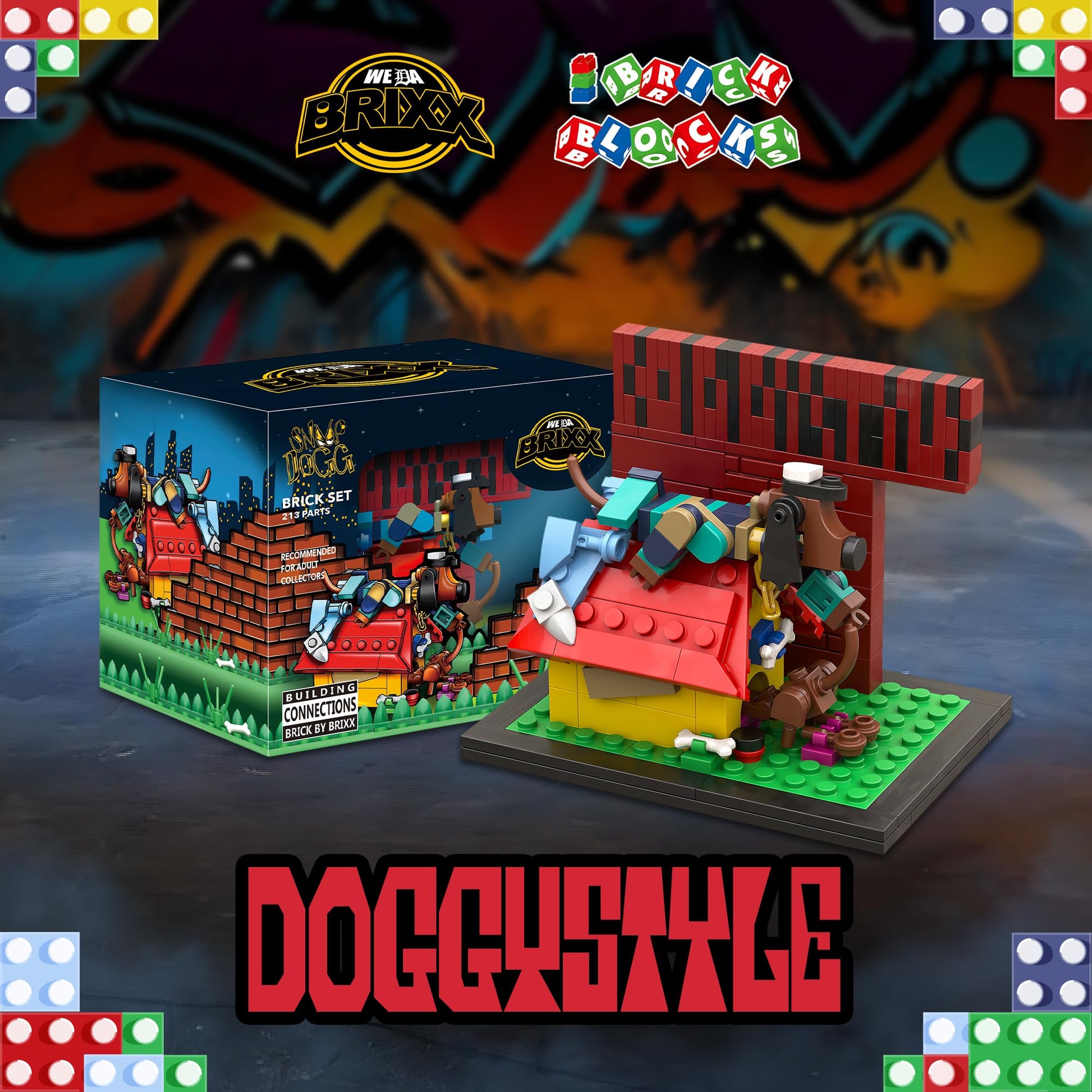 BRICK BLOCKS - Building Block Sets, 213 Pieces Featuring Small Doggystyle Building Set, Model Size 4.5 x 3.2 x 3.7 Inches
