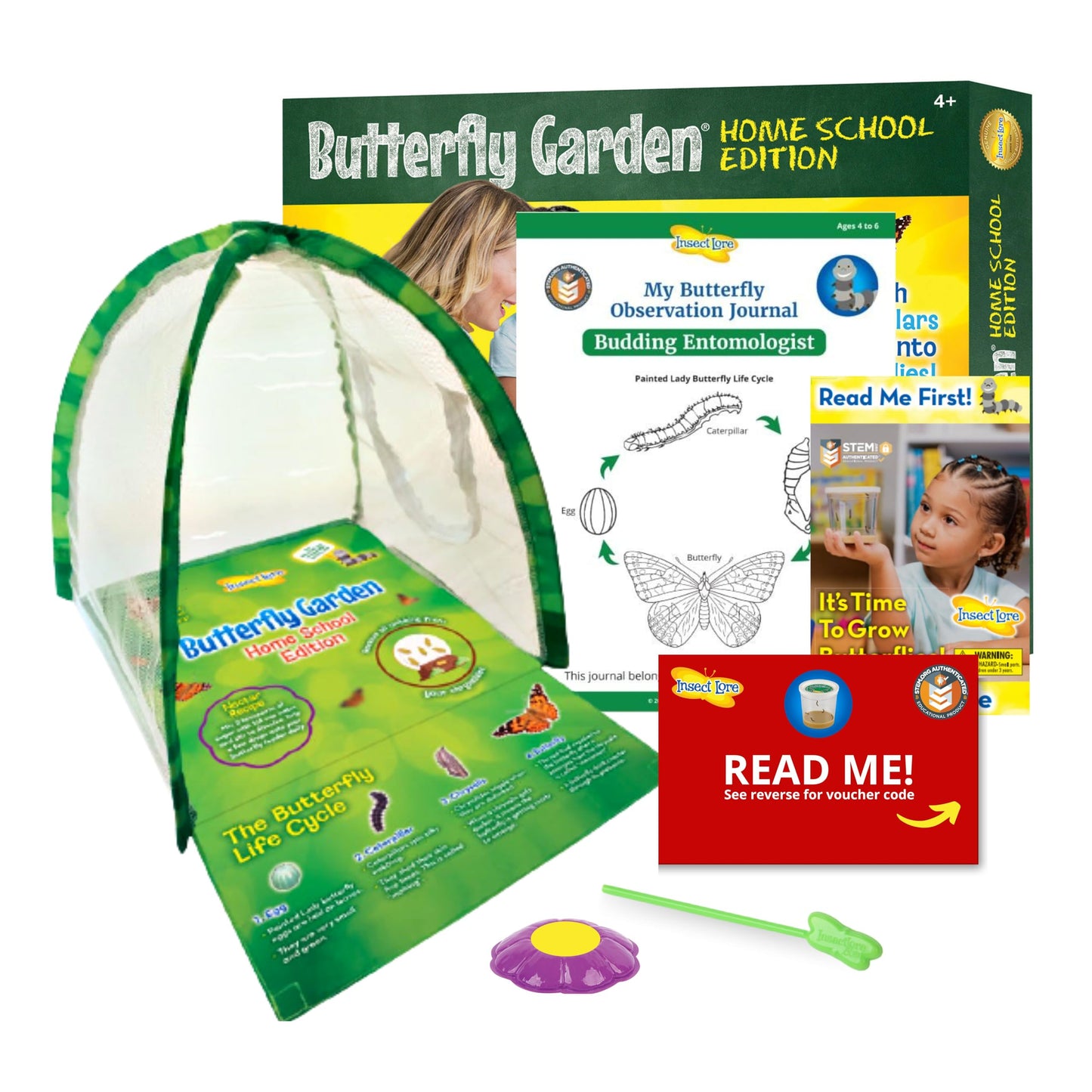 Insect Lore Butterfly Garden with All-Inclusive Voucher to Redeem Caterpillars, Ultra-Clear Dome Habitat - Butterfly Raising Kit, Raise 5 Painted Lady