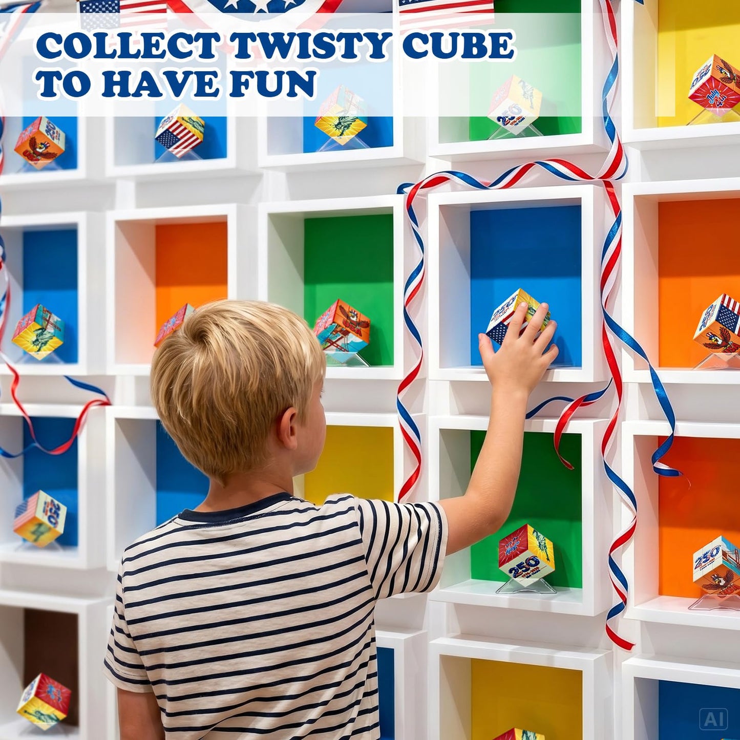 ZeeChan 250th Anniversary Cube Puzzle, USA Patriotic 3x3 Brain Teaser Toy with Acrylic Display Case | 4th of July Independence Day Gift & Decor |