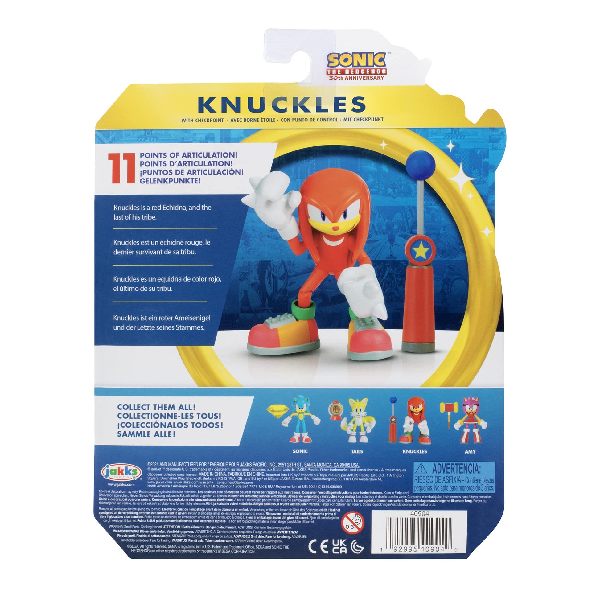 Sonic The Hedgehog 4-Inch Action Figure Modern Knuckles with Blue Checkpoint Collectible Toy