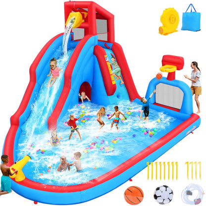 AKEYDIY Bounce House Water Slide for Kids 3-12 - Outdoor/Indoor Inflatable Water Slide with Slides Backyard, Dump Bucket, Climbing Wall, Splash Pool