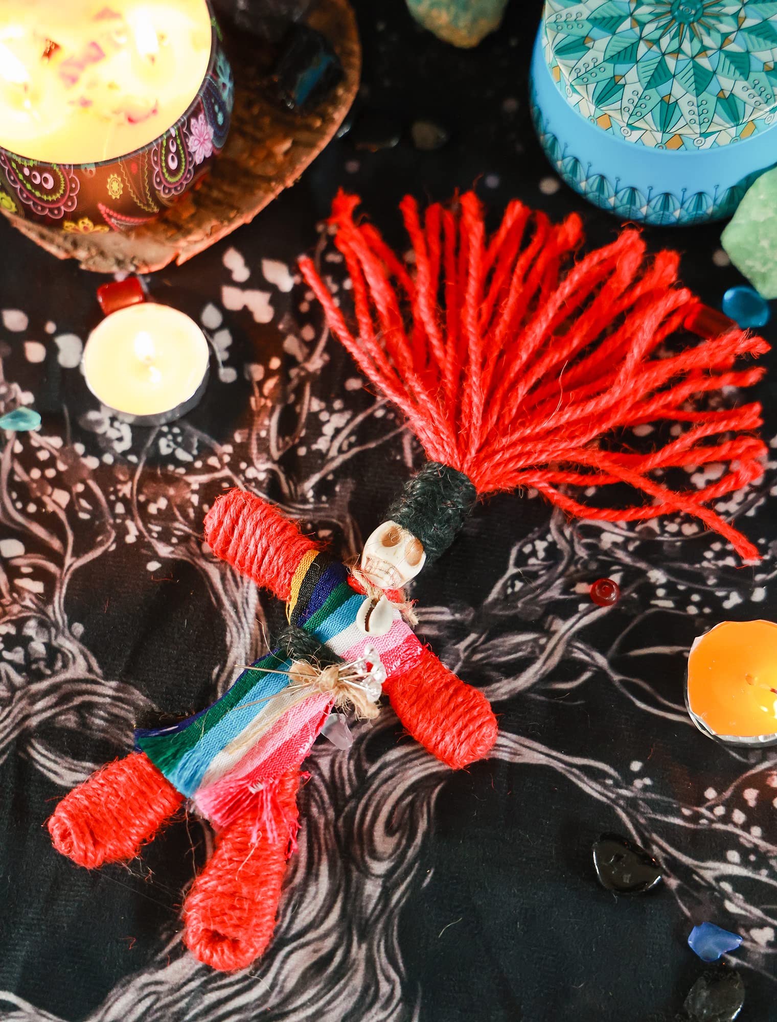 Nosadi Voodoo Doll Handmade Set Real Hemp Rope Wrapped Skull Horror Witches Poppet Gifts Doll for Halloween Birthday Christmas Party Gift Supplies