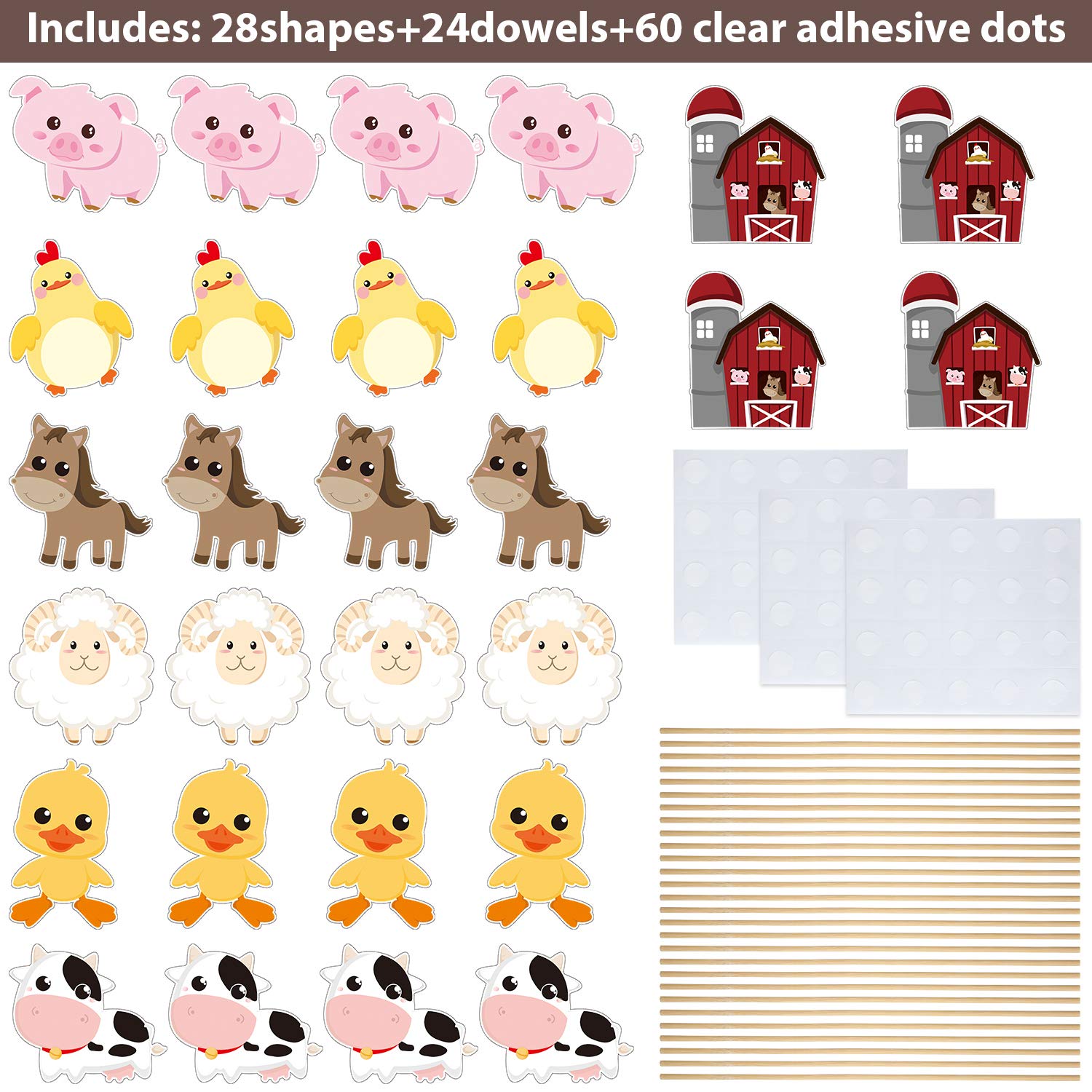Blulu 28 Pieces Farm Animal Party Decorations Farm Animals Centerpiece Sticks Cutouts Table Toppers for Theme Party Birthday County Fair Decorations