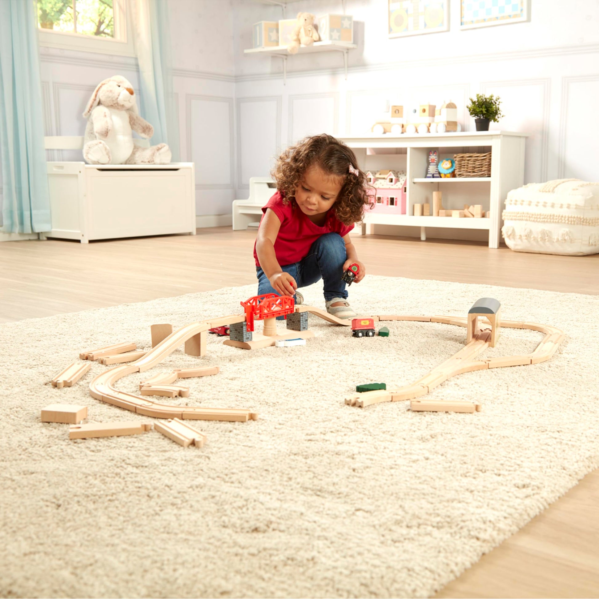 Melissa & Doug Swivel Bridge Wooden Train Set (47 pcs)