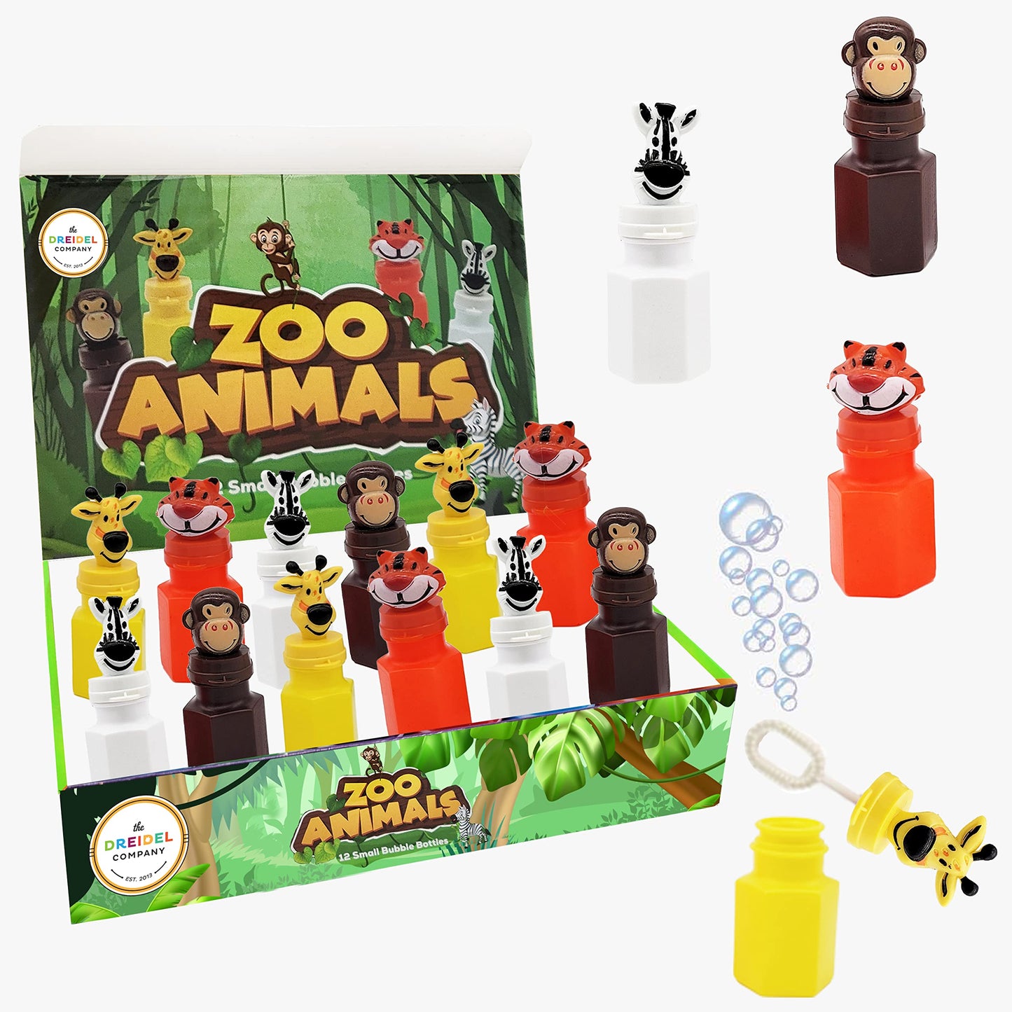 Animal Safari Zoo Bubbles, Includes Bubble Wand - Pack of 12 Hexagon Jungle Bubble Bottles Party Favors, 3" Bottle Themed Birthday Party Favors, Goody