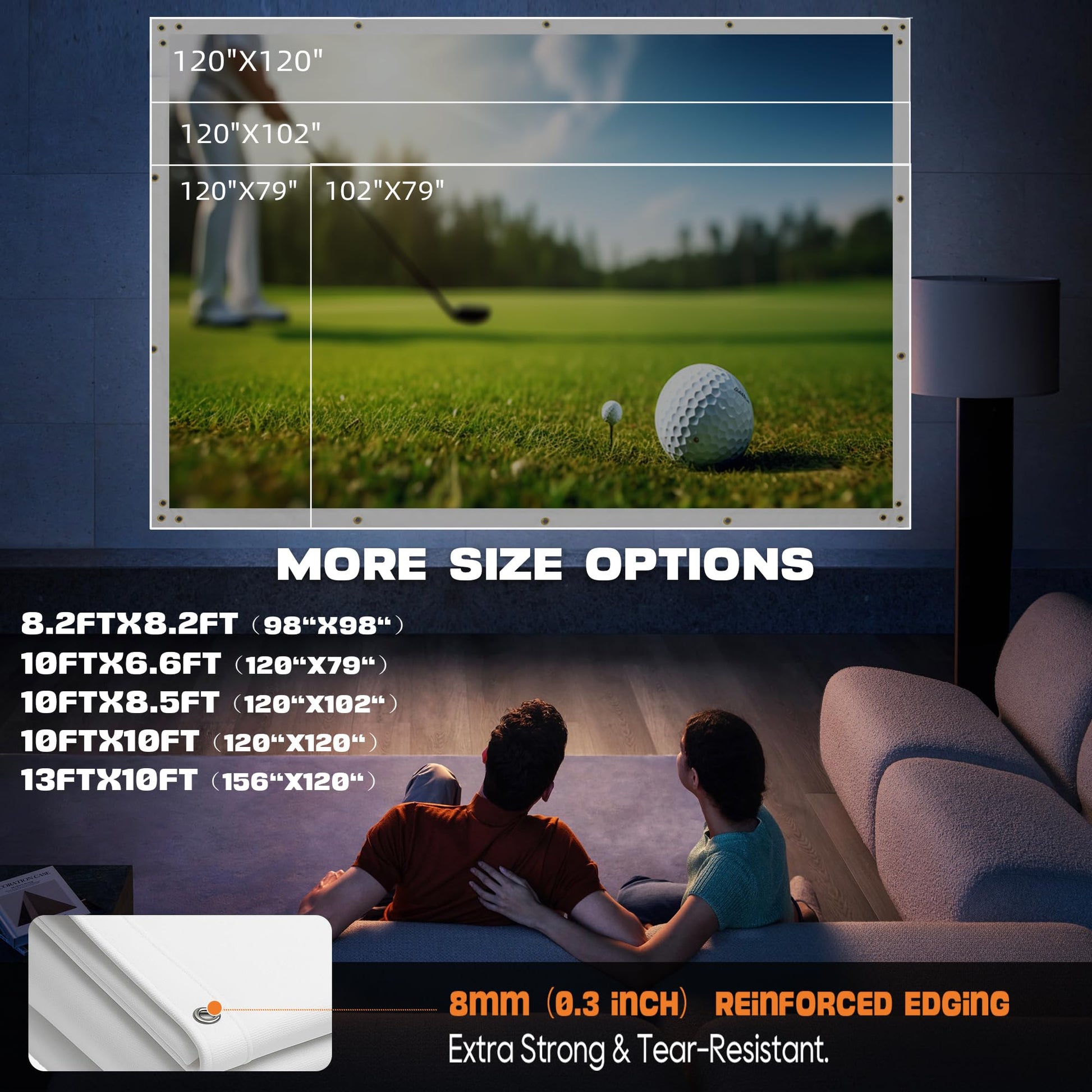 Joogto Golf Simulator Impact Screen, 4mm Thick HD Golf Impact Screen for Indoor Outdoor Practice, Reinforced Grommets for Extended Lifespan, Quiet