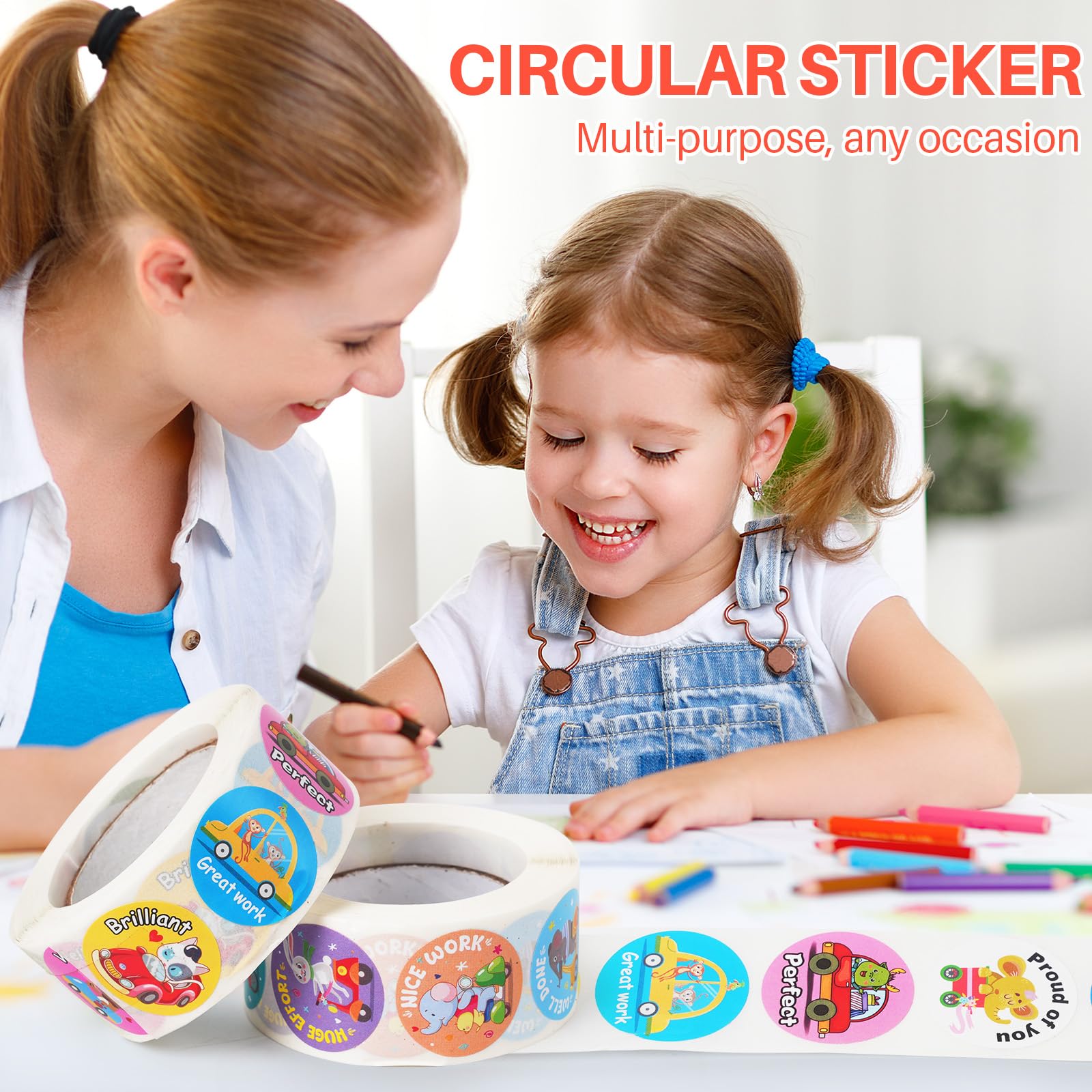 UKOICO 1000 Pieces Stickers for Kids,Cute Cartoon Animal Reward Stickers Suitable for Childers,Students,Classroom,School,Home,Party (1" / 2 Rolls)