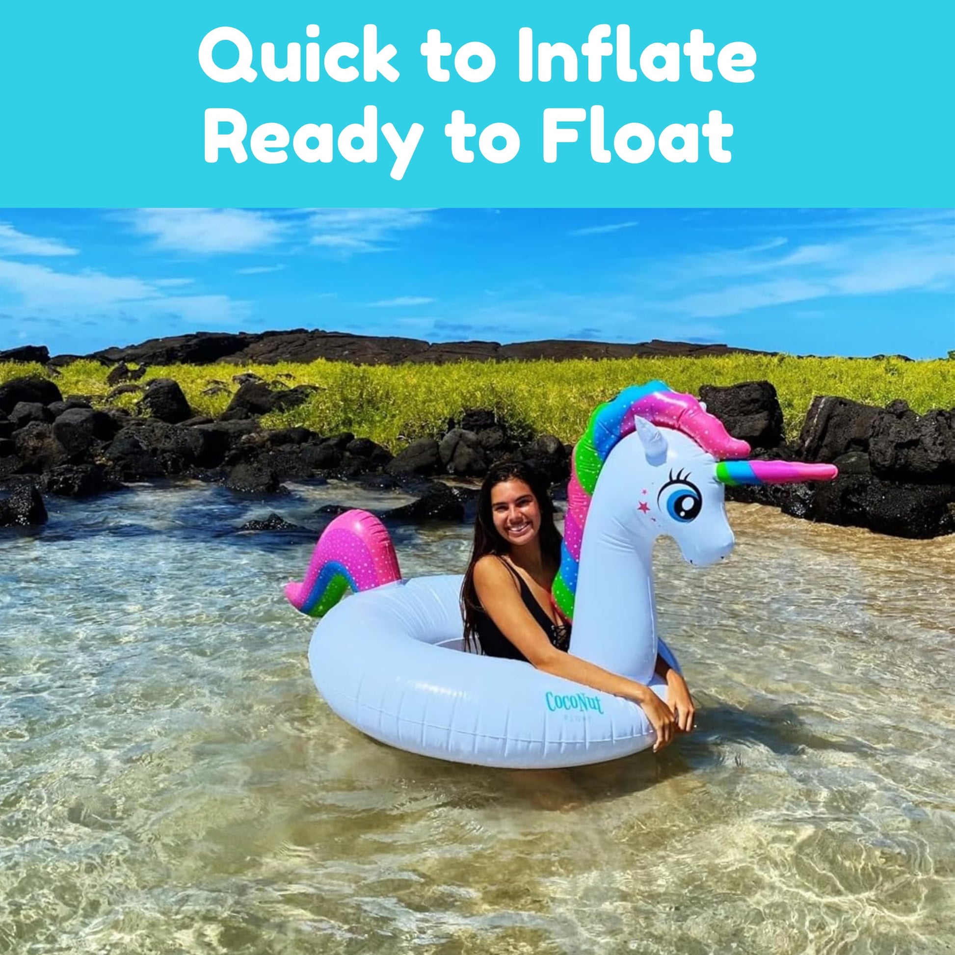 Coconut Outdoor Magical Unicorn Pool Float, Jumbo Inflatable Pool Ring