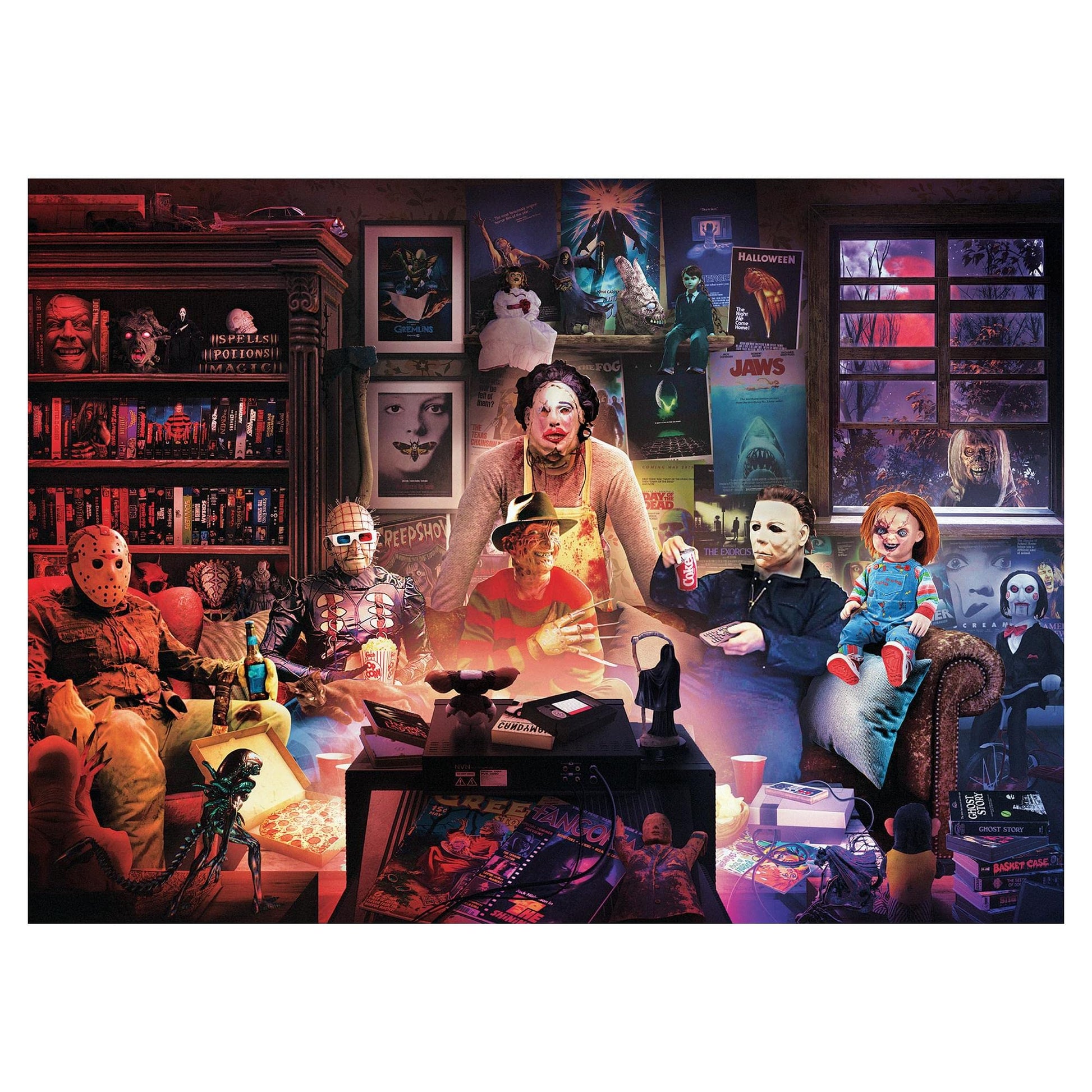 Horror Night Watch Party 1000-Piece Jigsaw Puzzle By Rachid Lotf | Brain Teaser for Adults, Educational Developmental Toys & Games, Building Kit