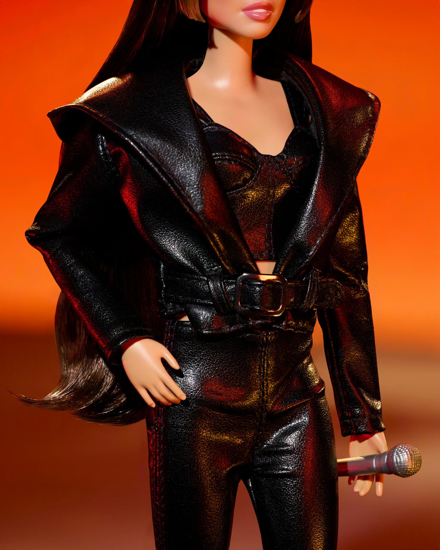 Barbie Signature Doll, Miley Cyrus Posable Collectible in Faux Leather Outfit with Hood and Heels