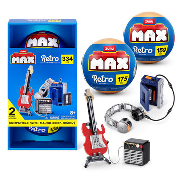 MAX Build More Premium Retro Series 2 Two Pack (Walkman & Guitar and Amp) by ZURU - Novelty Unboxing Toy & Building Brick Collectible Minis with 334