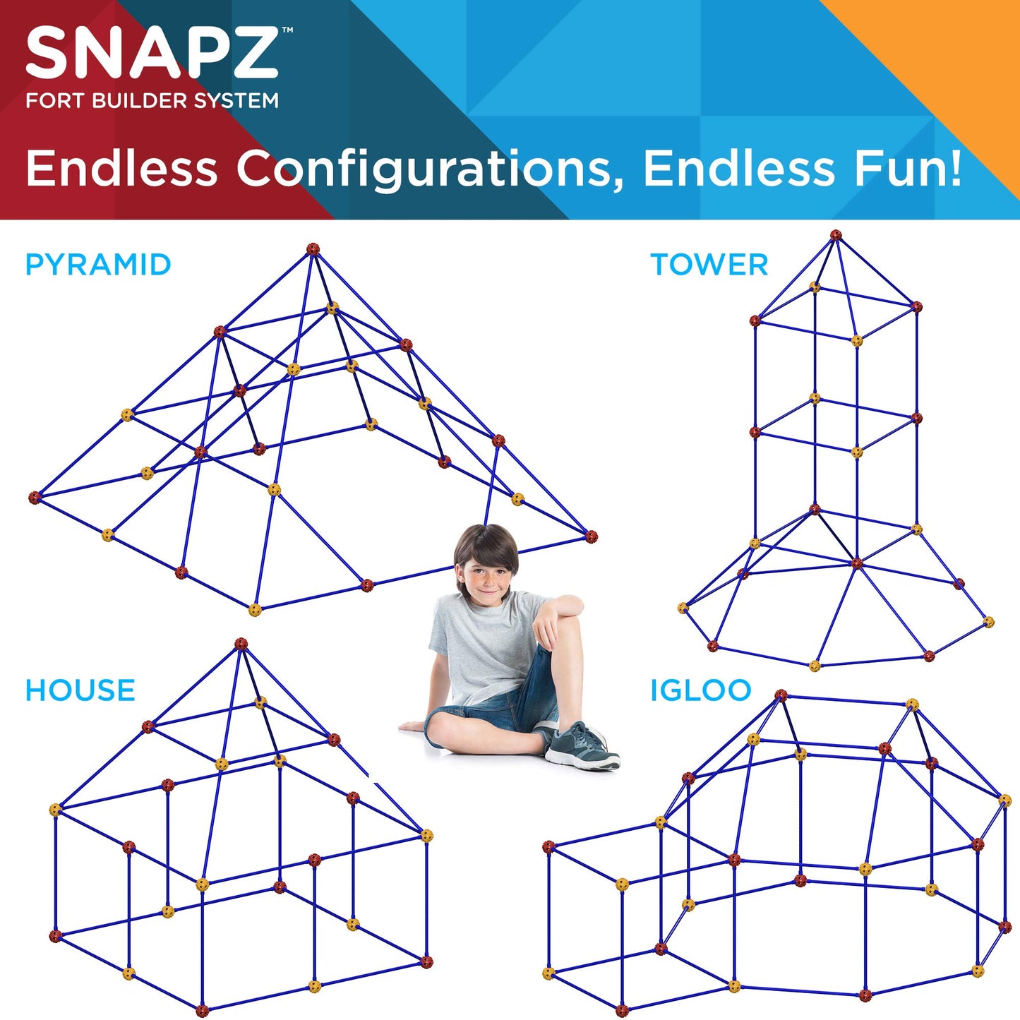 SNAPZ Ultimate Fort Builder Kit for Kids 8-12 - Sturdy Fort Building Kit for Kids 4-8 - Make & Build Ball & Stick Fort Set - Indoor STEM Tent Fort