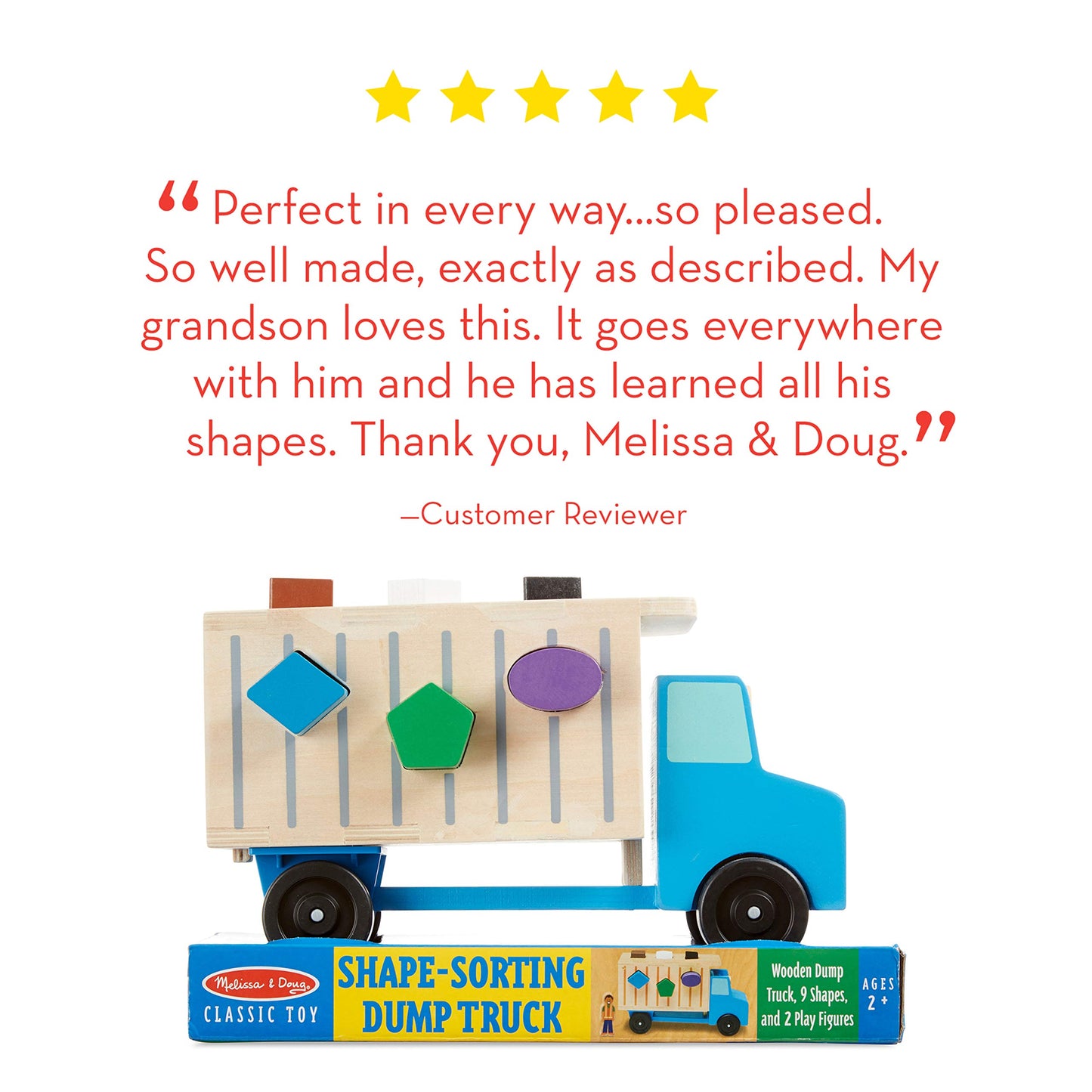 Melissa & Doug Shape-Sorting Dump Truck Wooden Toy with 9 Blocks and 2 Toy Figures - Montessori Toys and Toddler Toys for Preschool Learning