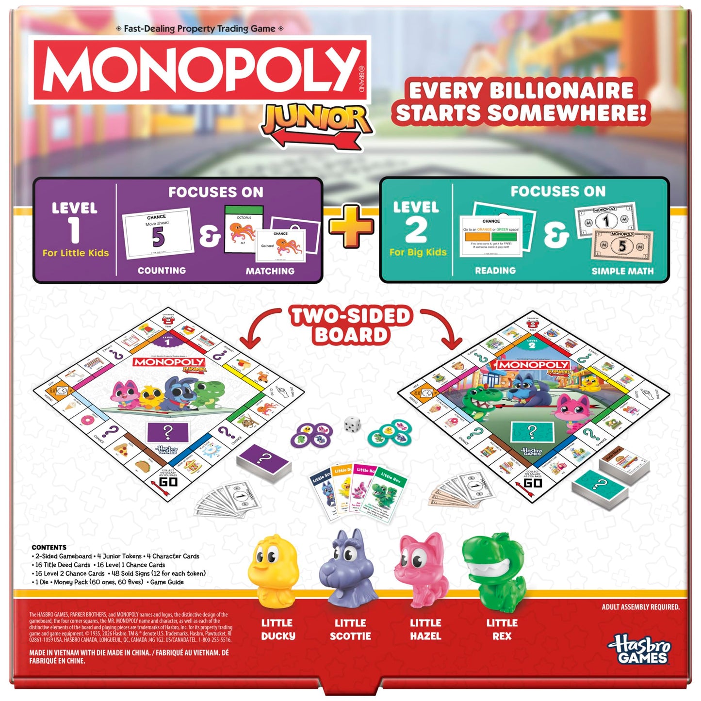 Monopoly Junior Board Game (2026 Edition) | 2 Games in 1 for Younger Kids, 2-Sided Board | Ages 4+ | 2-4 Players | 20 Mins. | Gifts for Preschoolers