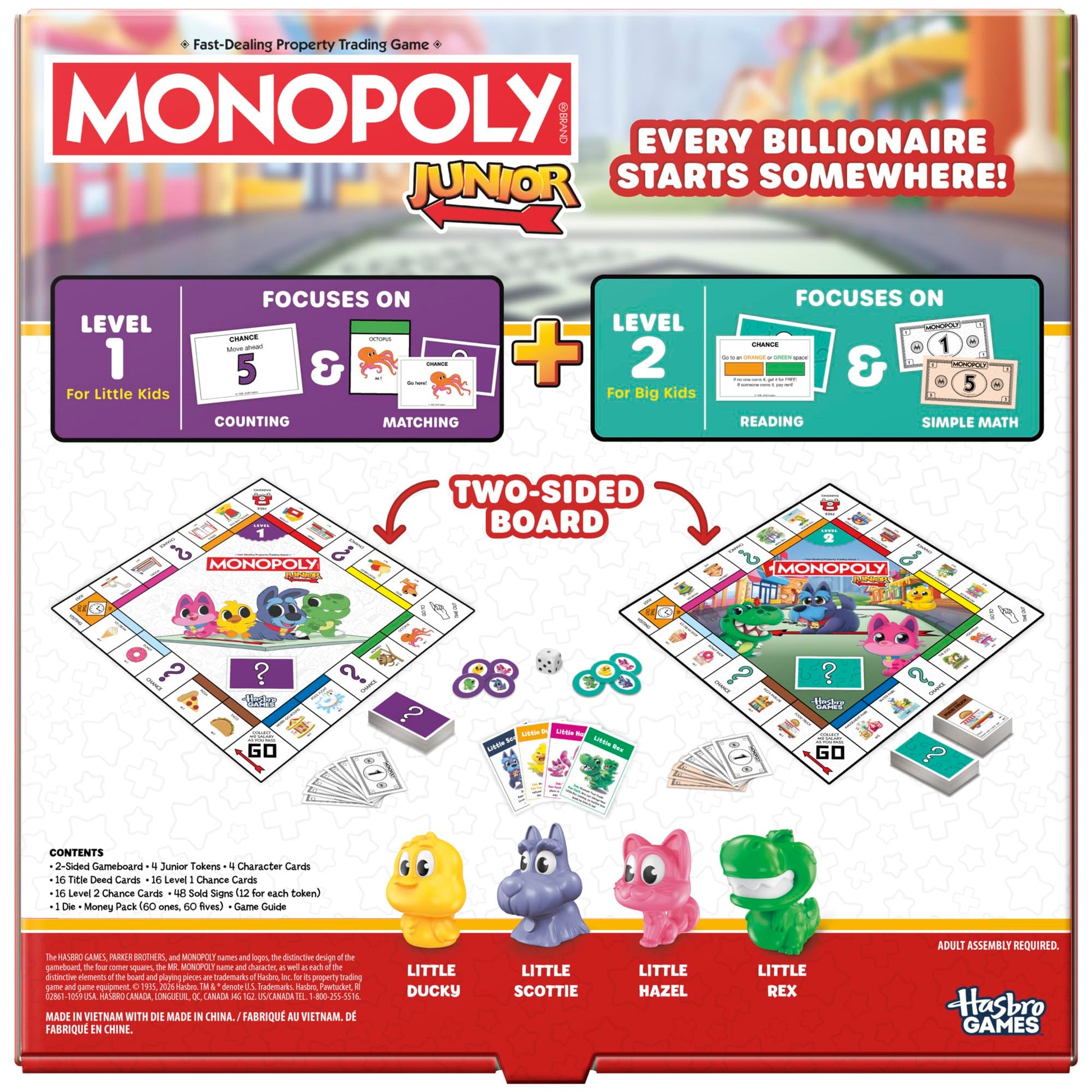 Monopoly Junior Board Game (2026 Edition) | 2 Games in 1 for Younger Kids, 2-Sided Board | Ages 4+ | 2-4 Players | 20 Mins. | Gifts for Preschoolers