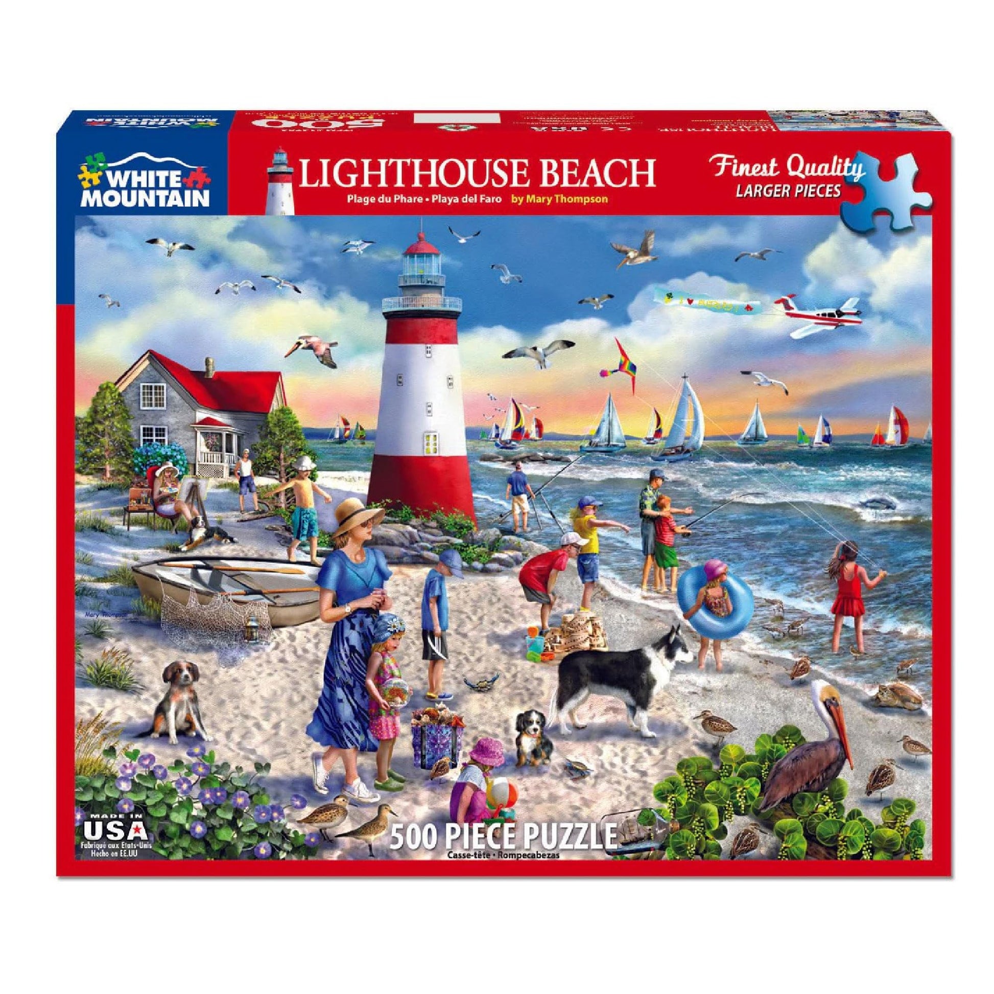 White Mountain 500 Piece Jigsaw Puzzle Summer Sailboat, Lighthouse Beach