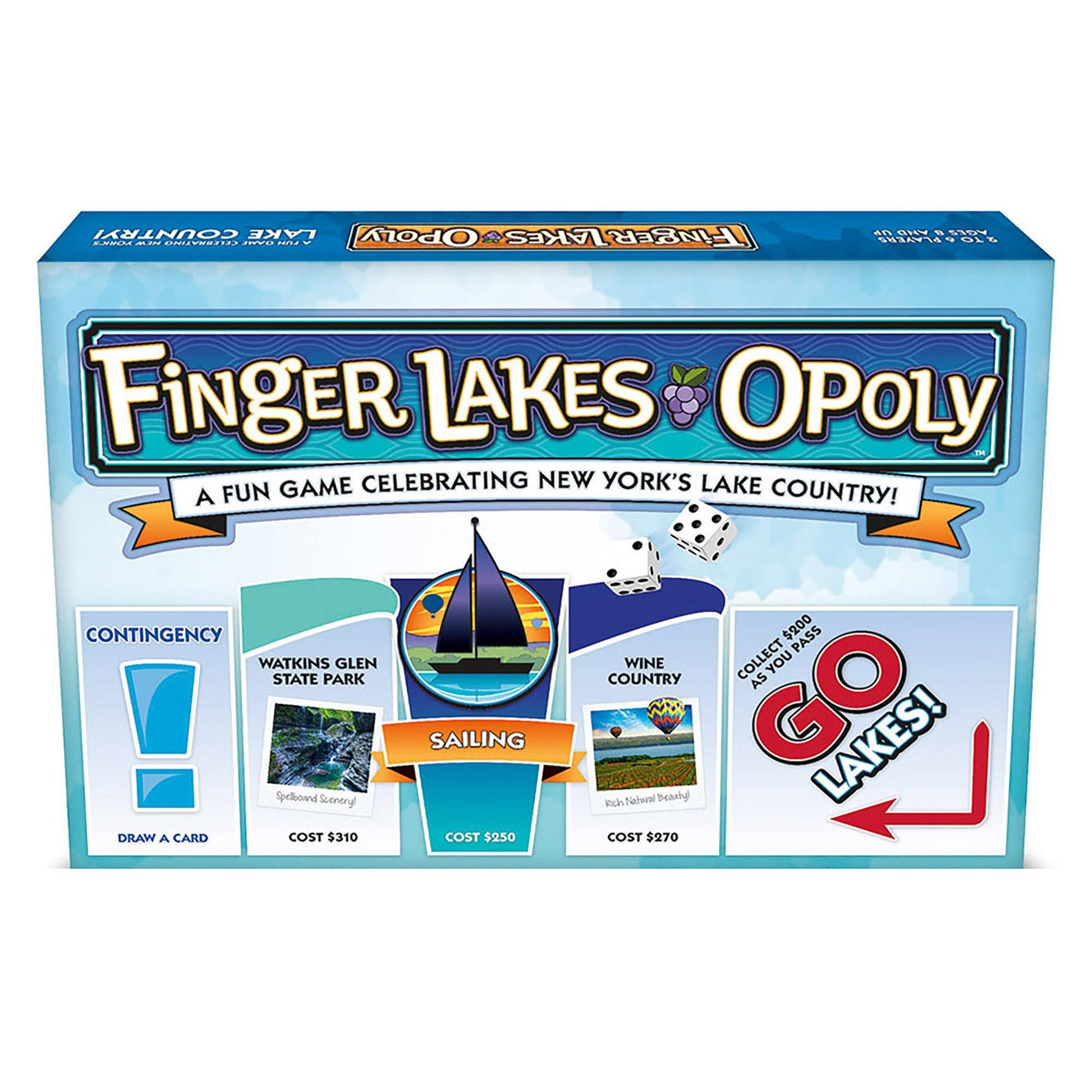 Late For The Sky Finger Lakes-Opoly Board Game - Family Strategy Board Game, New York Lakes Theme, 2-6 Players, Ages 8+, Traditional or 1-Hour Play
