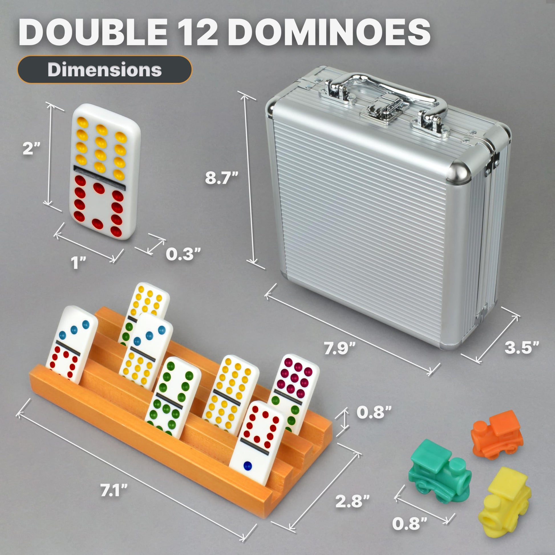 Mexican Train Dominoes Set with 4 Holders - Dominoes Double 12 with Wooden Hub and Tiles Holders - Double 12 Dominos Set for Family Game Night