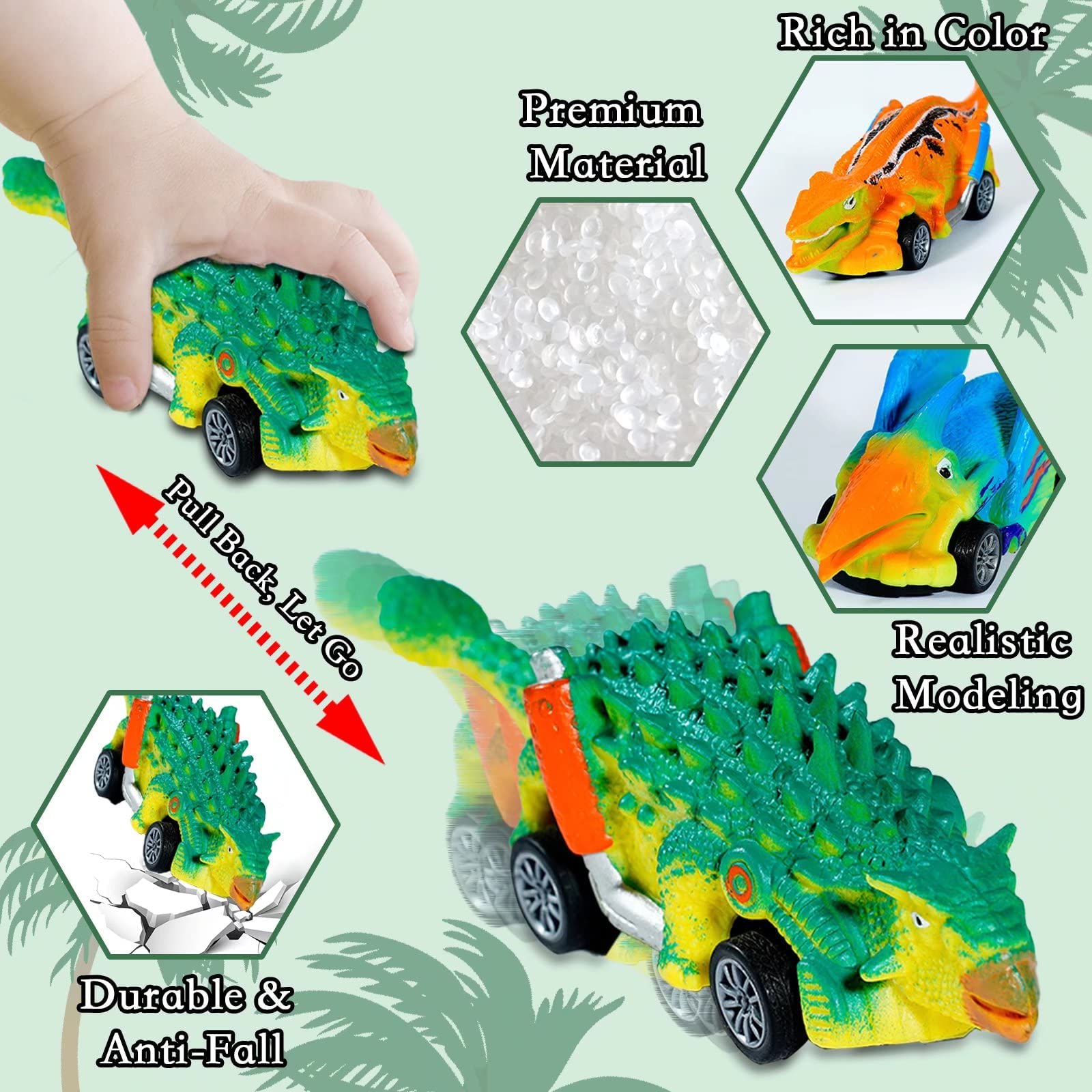 Dinosaur Toys Pull Back Cars 6Pcs Dinosaur Toys for Kids 3-5 Toddlers Boy Toys Age 3 4 5 and Up Dinosaur Cars Dino Toys for 3 Year Old Boys Girls Dino