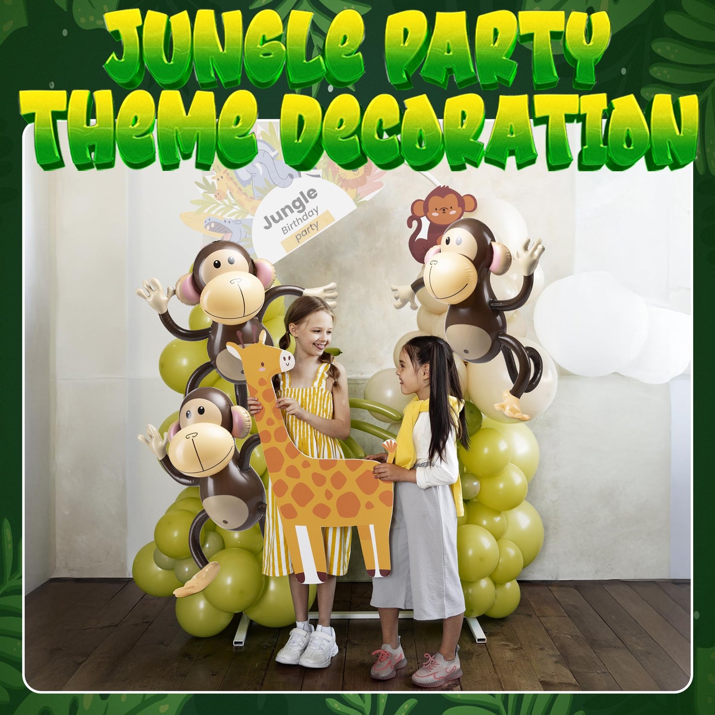 Large Inflatable Monkey (Pack of 3) 27-Inch Monkeys for Baby Shower, Safari, Jungle Themed Birthdays, Blow Up Animal Party Favors and Decorations