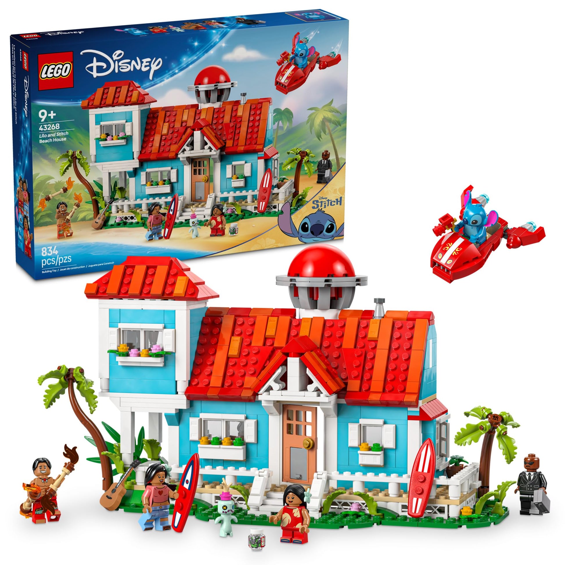 LEGO Disney Lilo and Stitch Beach House Toy - Building Playset for Kids, Girls and Boys, Ages 9+ - Includes 5 Minifigures - Disney Gift Idea for Fans