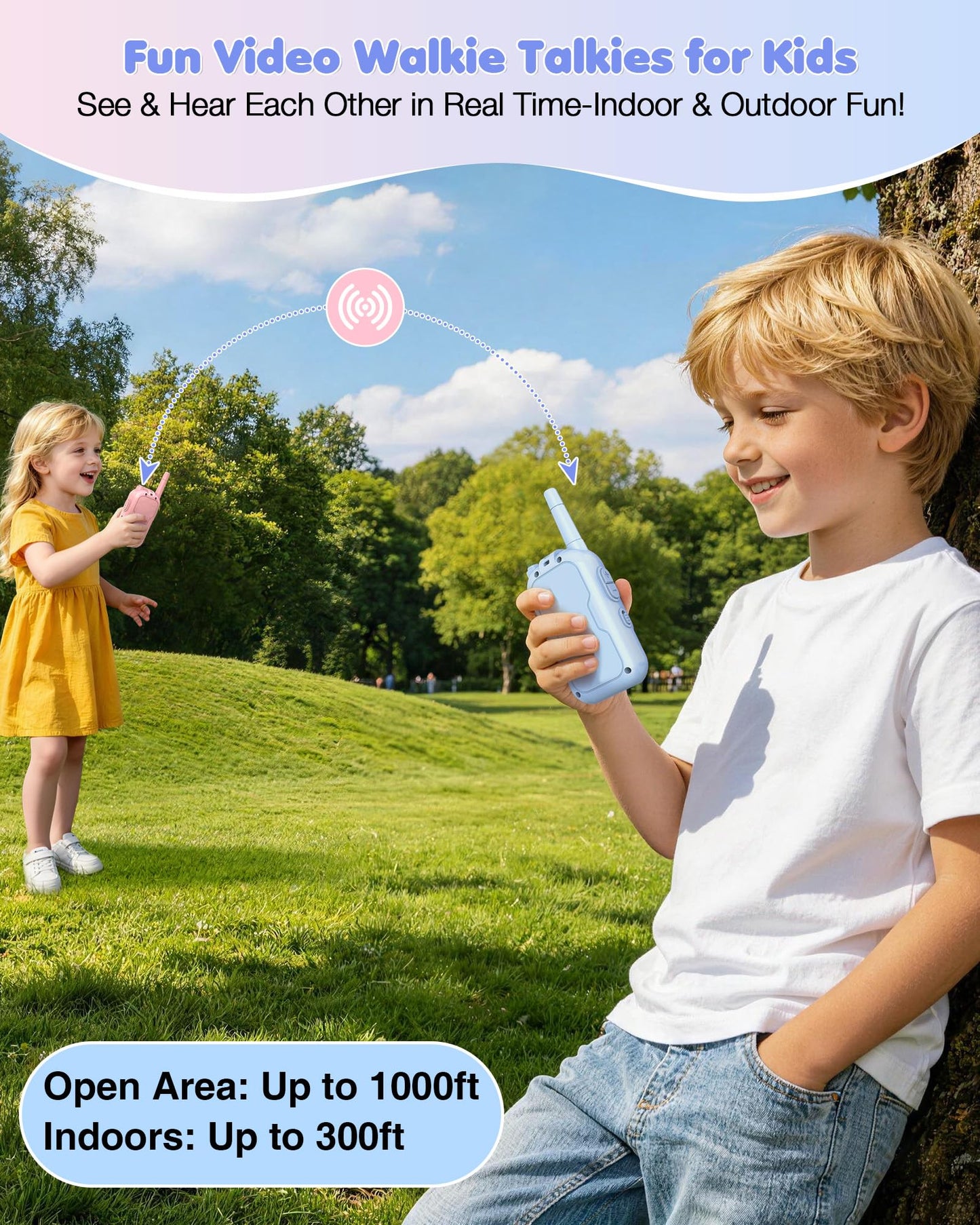 Video Walkie Talkies for Kids 2 Pack, Rechargeable Kids Walkie Talkies with HD Camera & Voice Changer, Long Range Two Way Radios, Outdoor Toys