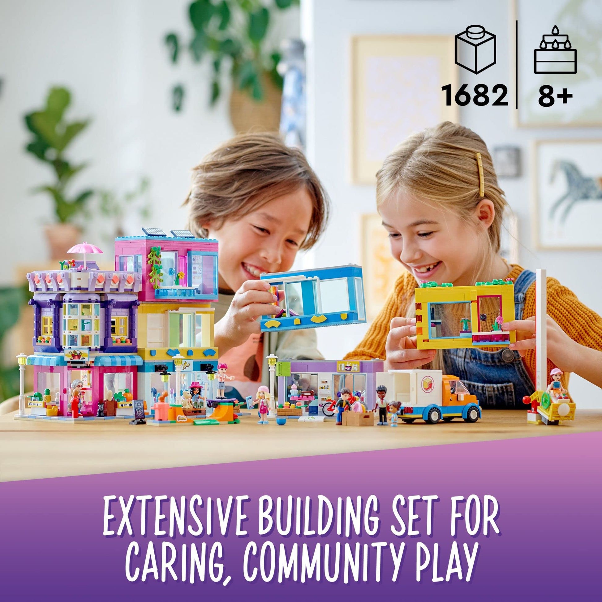 LEGO Friends Main Street Building, Heartlake City Café & Hair Salon 41704, Mini Dolls House with Toy Shops, Modular Building Set, Pretend Play Hair