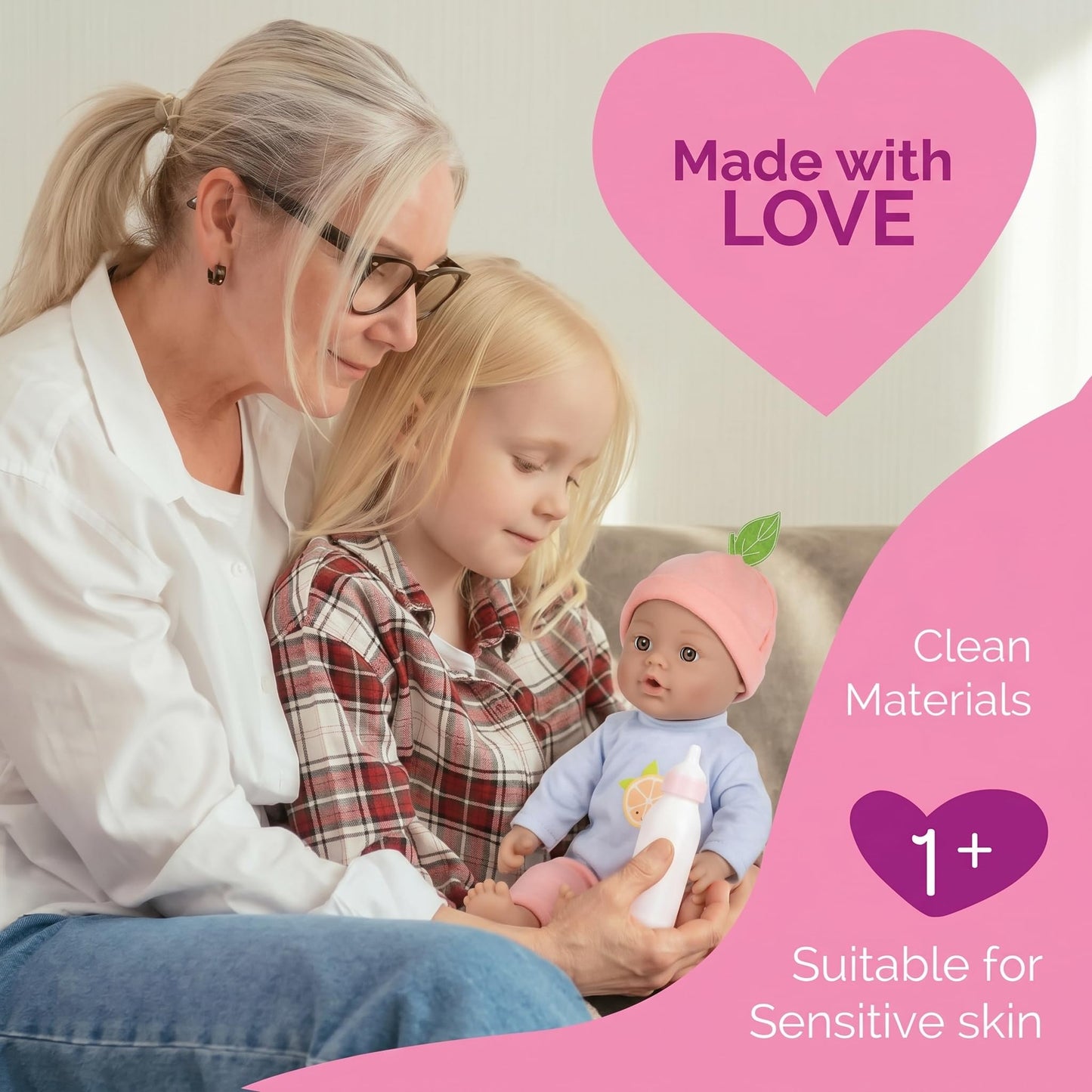 Adora Amazon Exclusive Sweet Babies Collection, 11” Soft and Cuddly Baby Doll Machine Washable, Birthday Gift For Ages 1+ - Baby Grapefruit